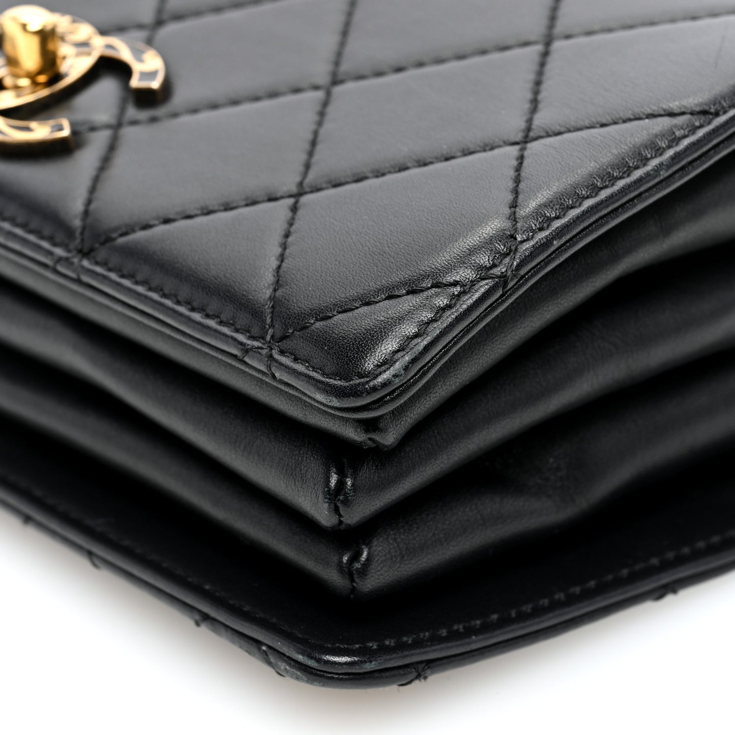 Metal Calfskin Quilted Top Handle Flap Black