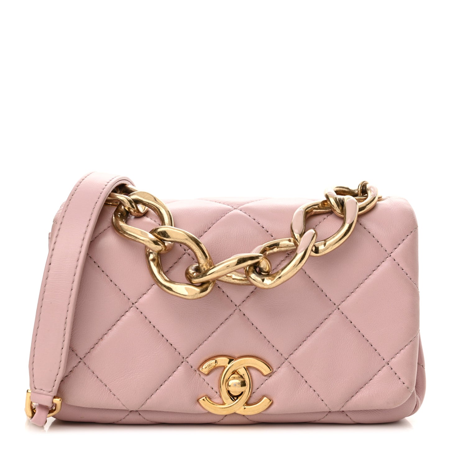 Lambskin Quilted Mini Color Match Flap Light Pink