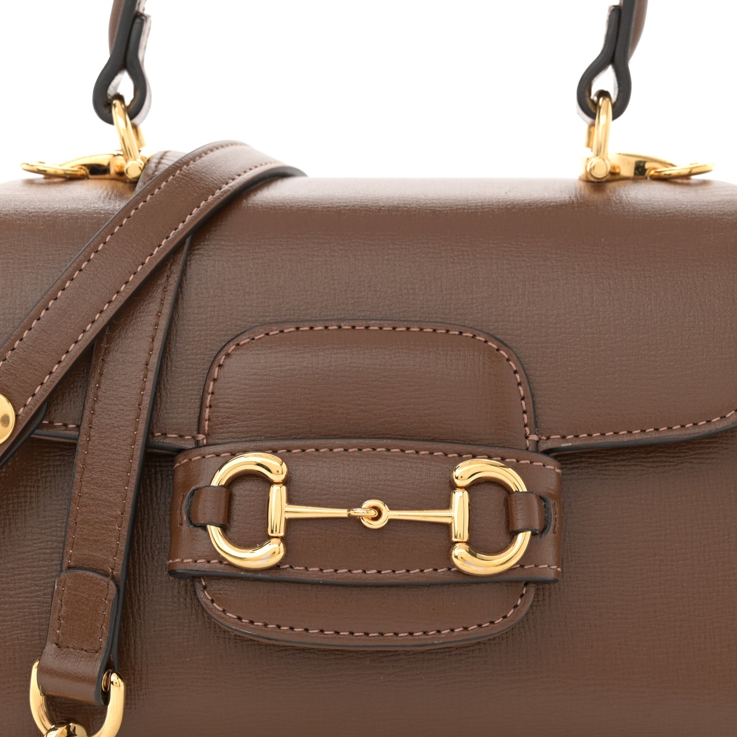 Glazed Textured Calfskin Mini Horsebit 1955 Top Handle Flap Bag Brown Sugar