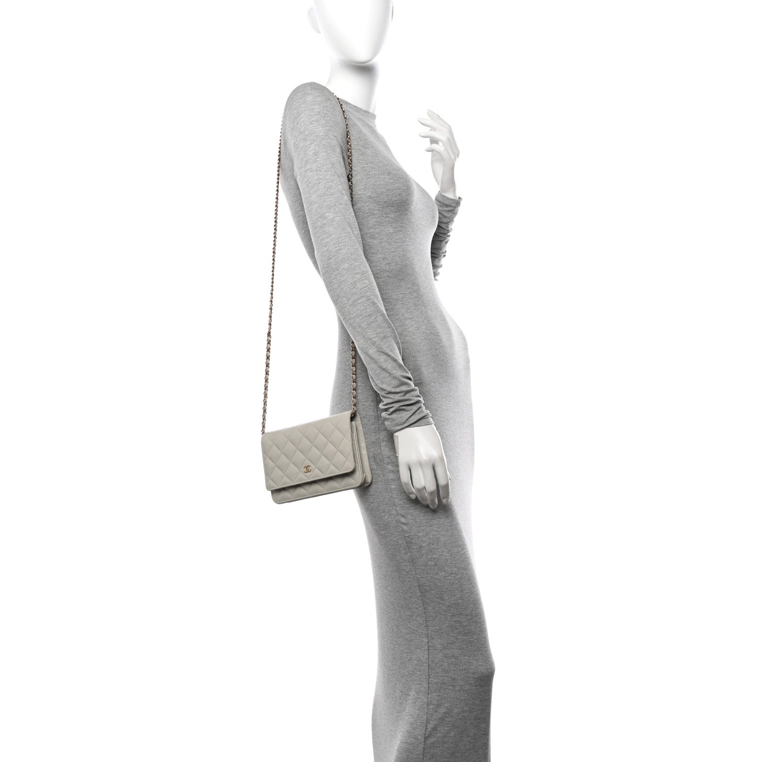 Chanel Caviar Quilted Wallet On Chain WOC Light Gray 2 of 12