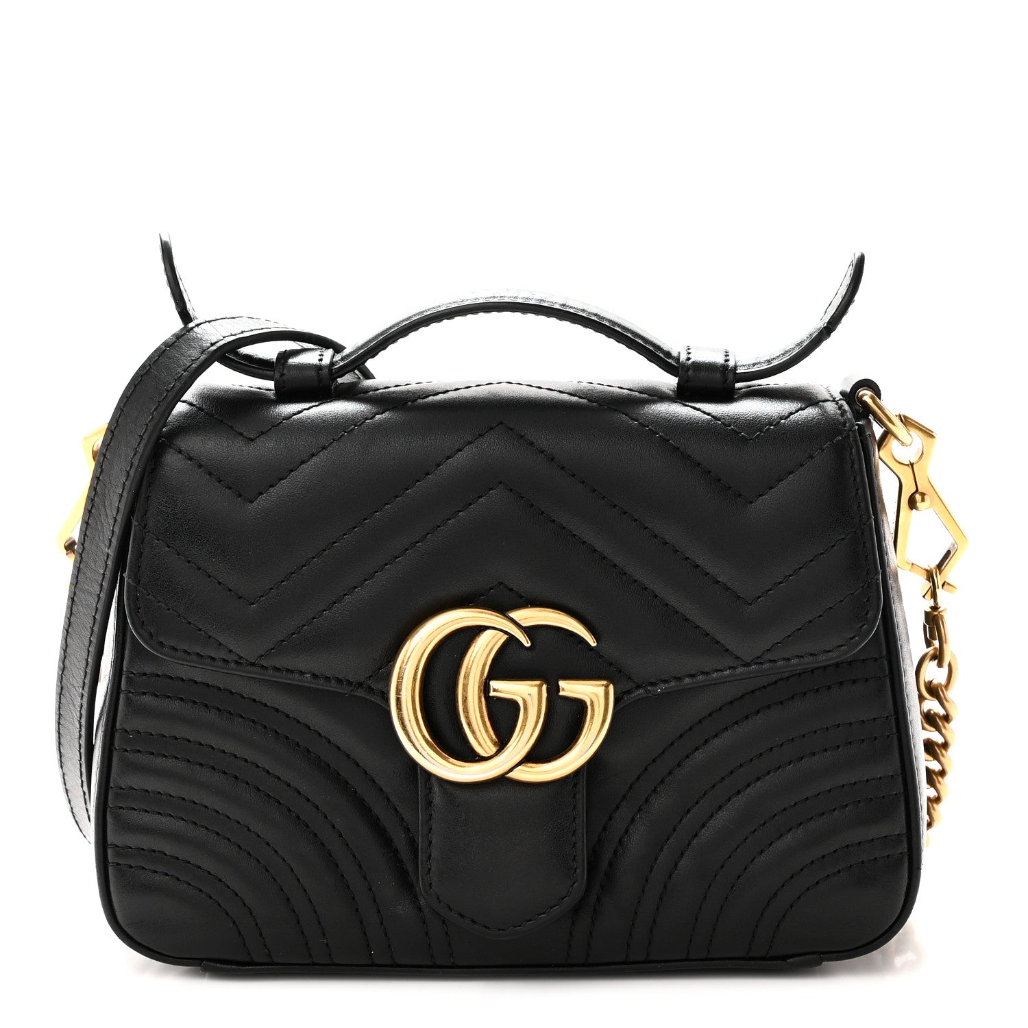 GUCCI ミニバッグ　難あり Gucci Calfskin Matelasse Mini GG Marmont Top Handle Shoulder Bag