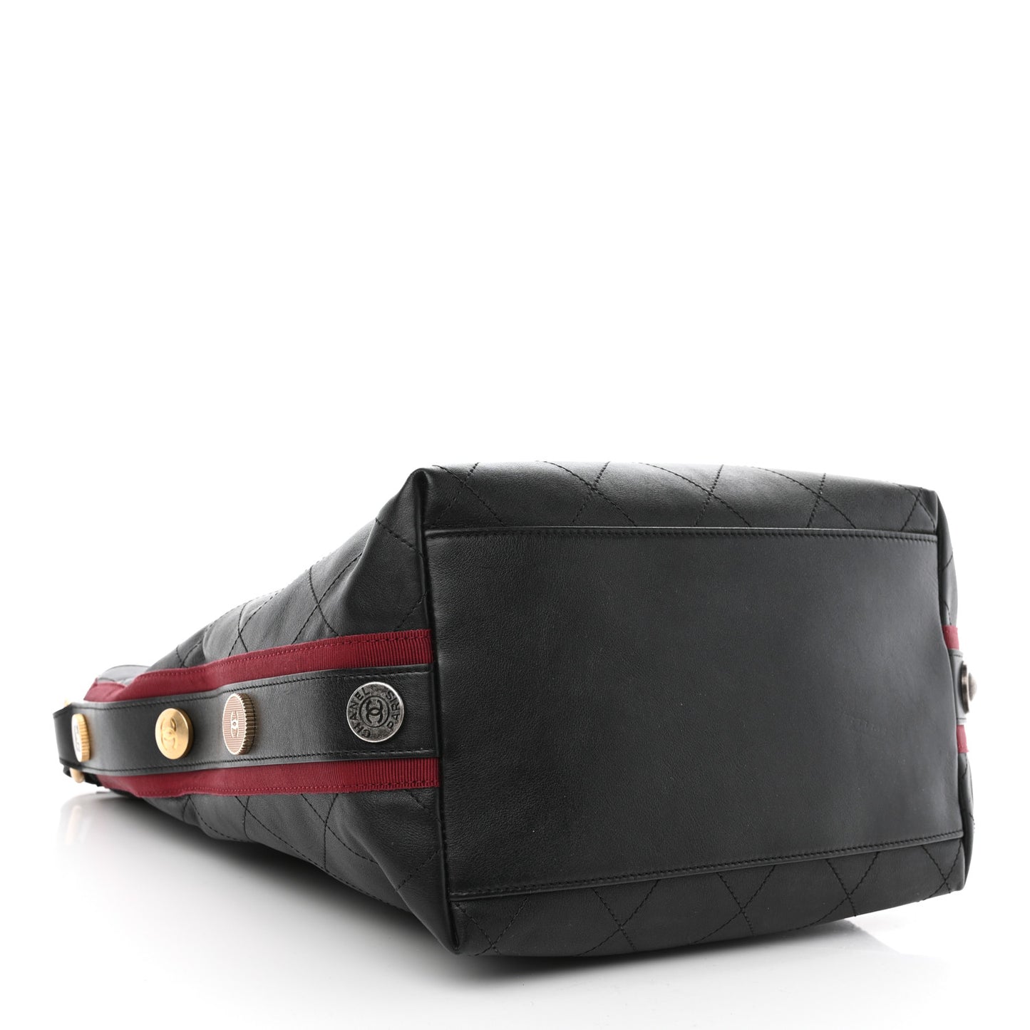 Calfskin Stitched Large Button Up Hobo Black