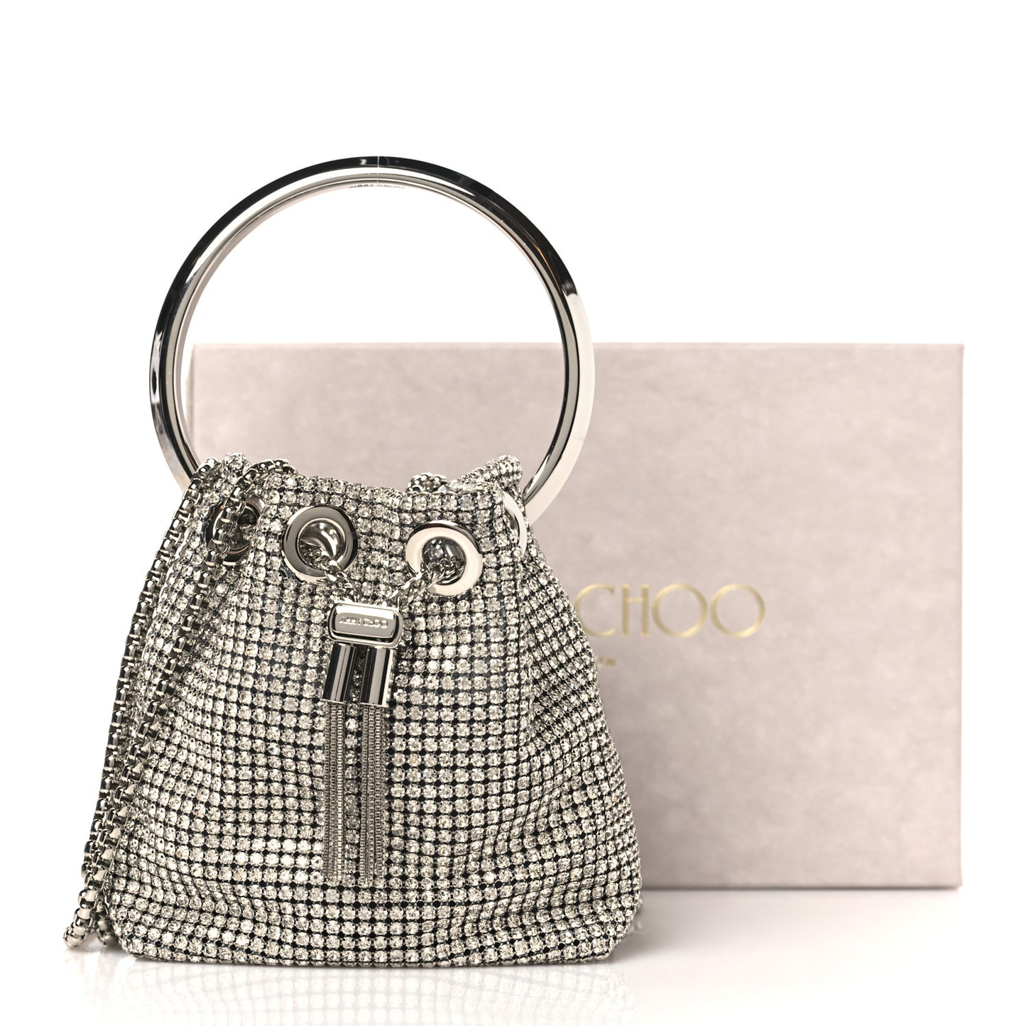 Satin Crystal Embellished Micro Bon Bon Bag Silver