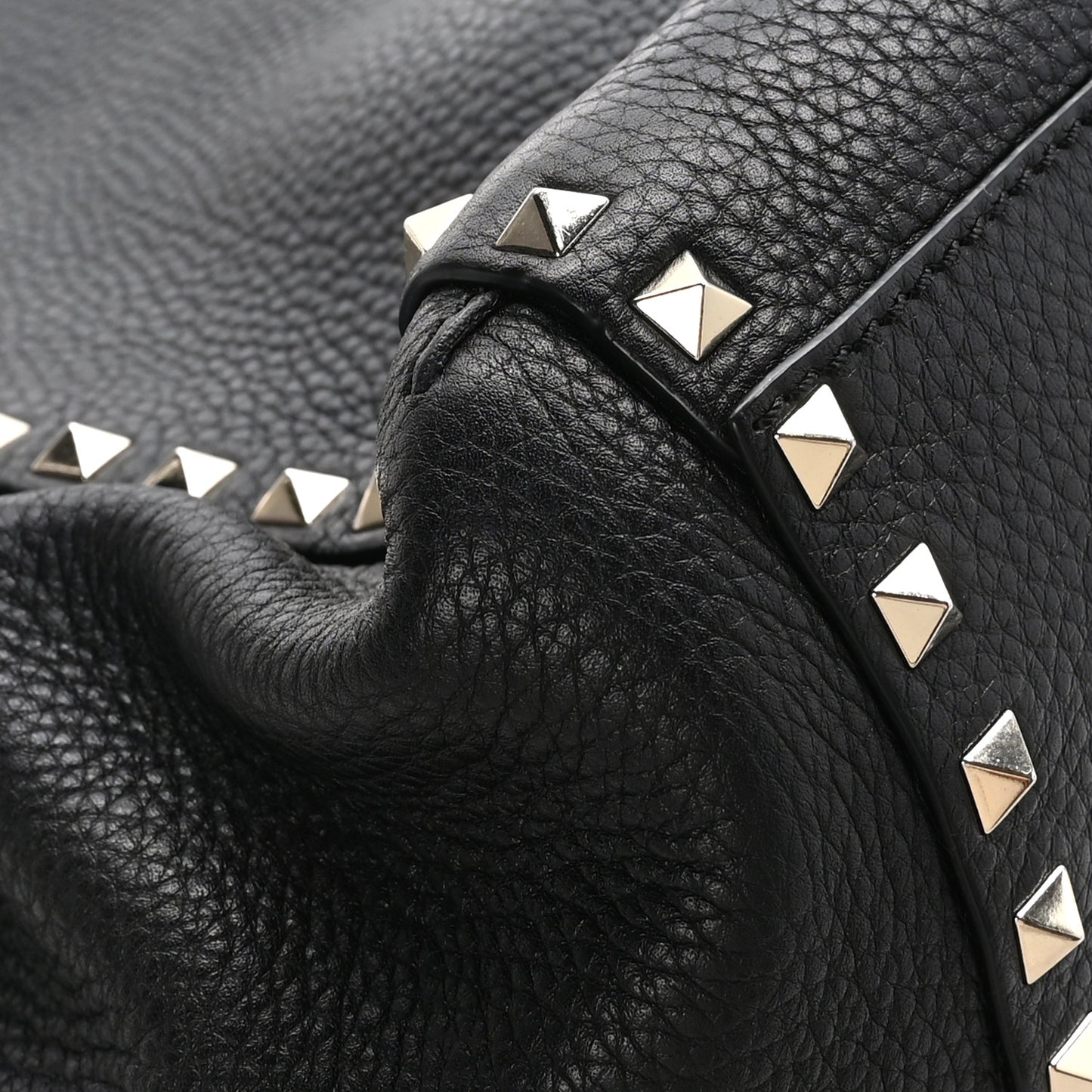 VALENTINO GARAVANI Grained Calfskin Rockstud Double Handle Cinch Tote Black