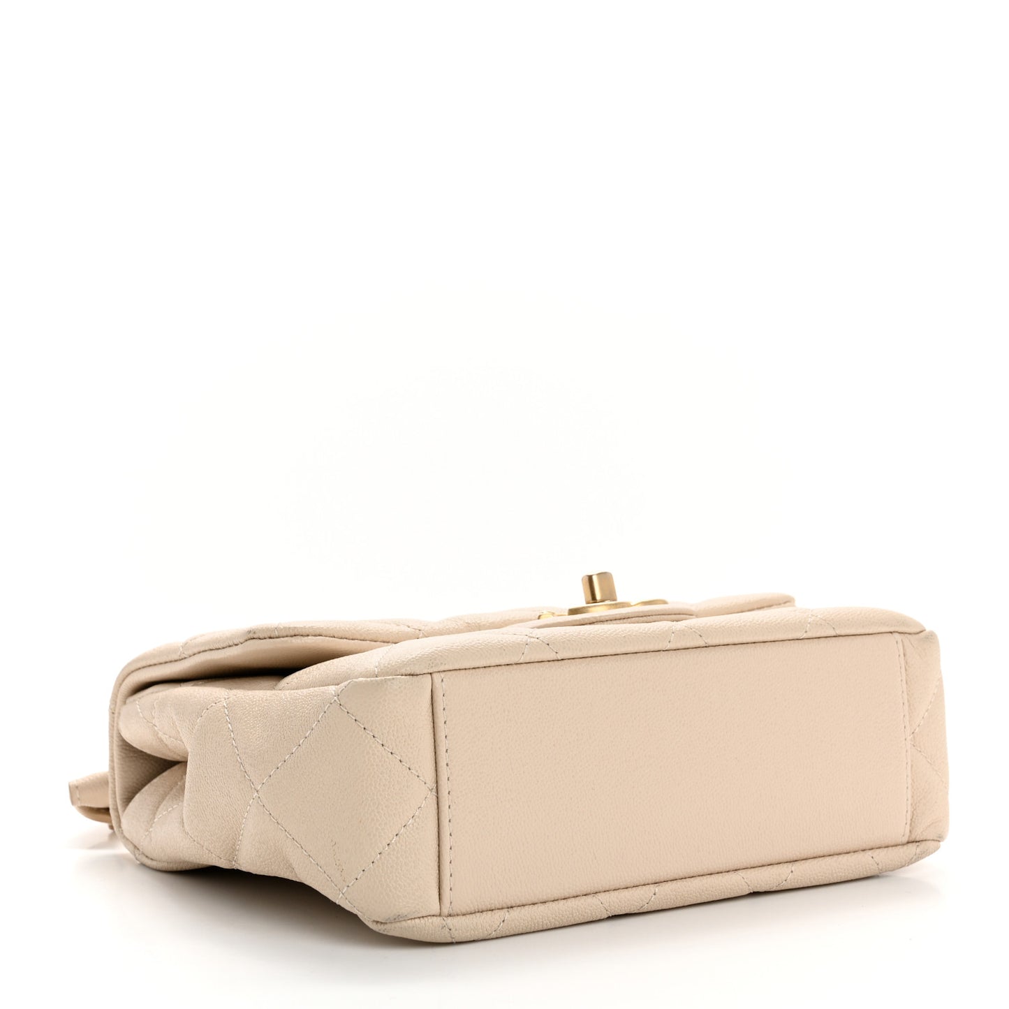Shiny Caviar Quilted Mini Top Handle Flap Ecru