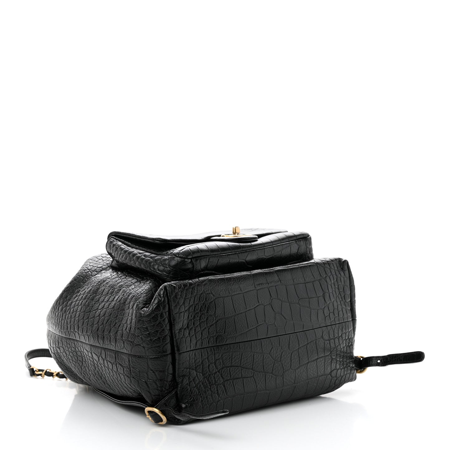 Calfskin Crocodile Embossed Large Backpack Black