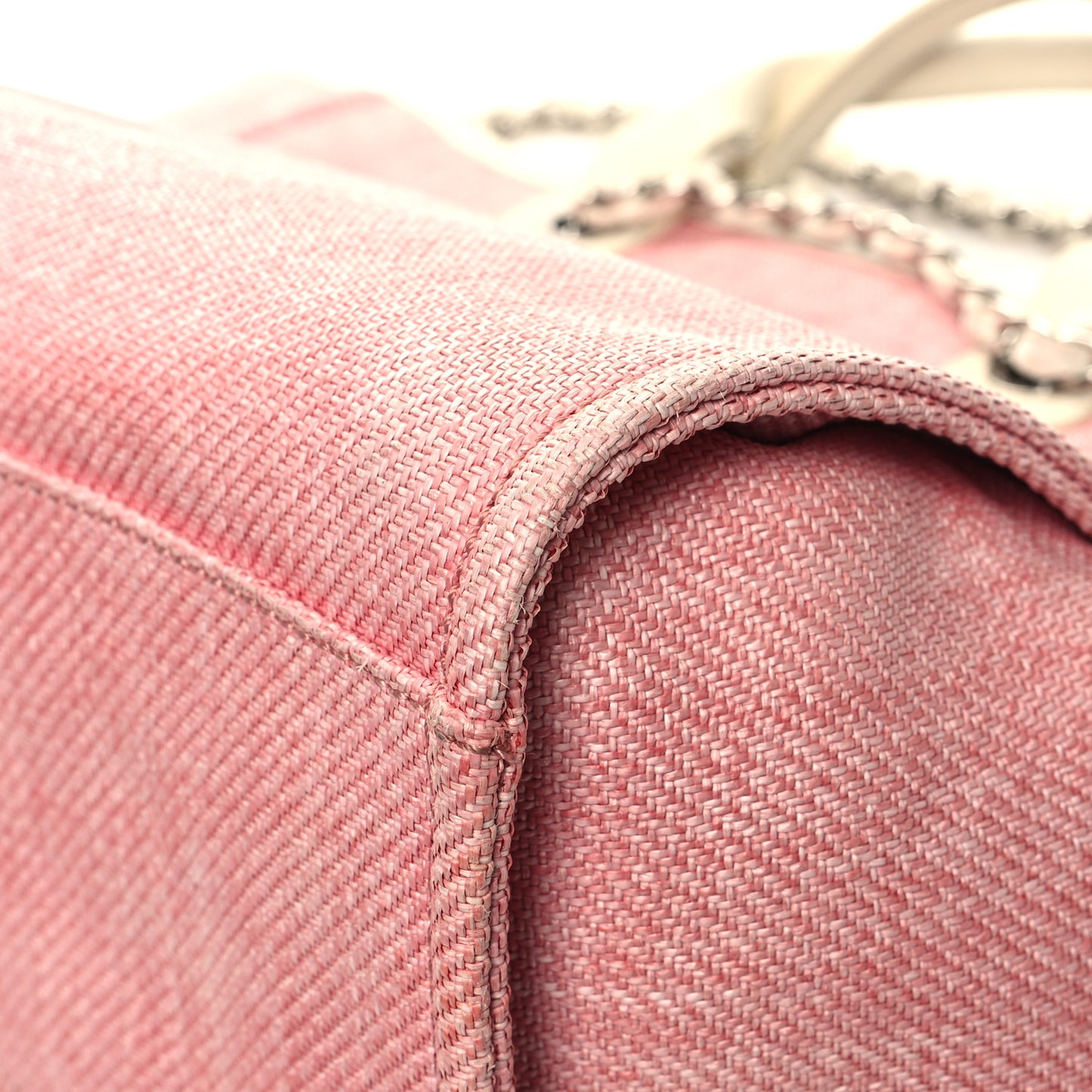Woven Straw Raffia Medium Deauville Tote Pink White