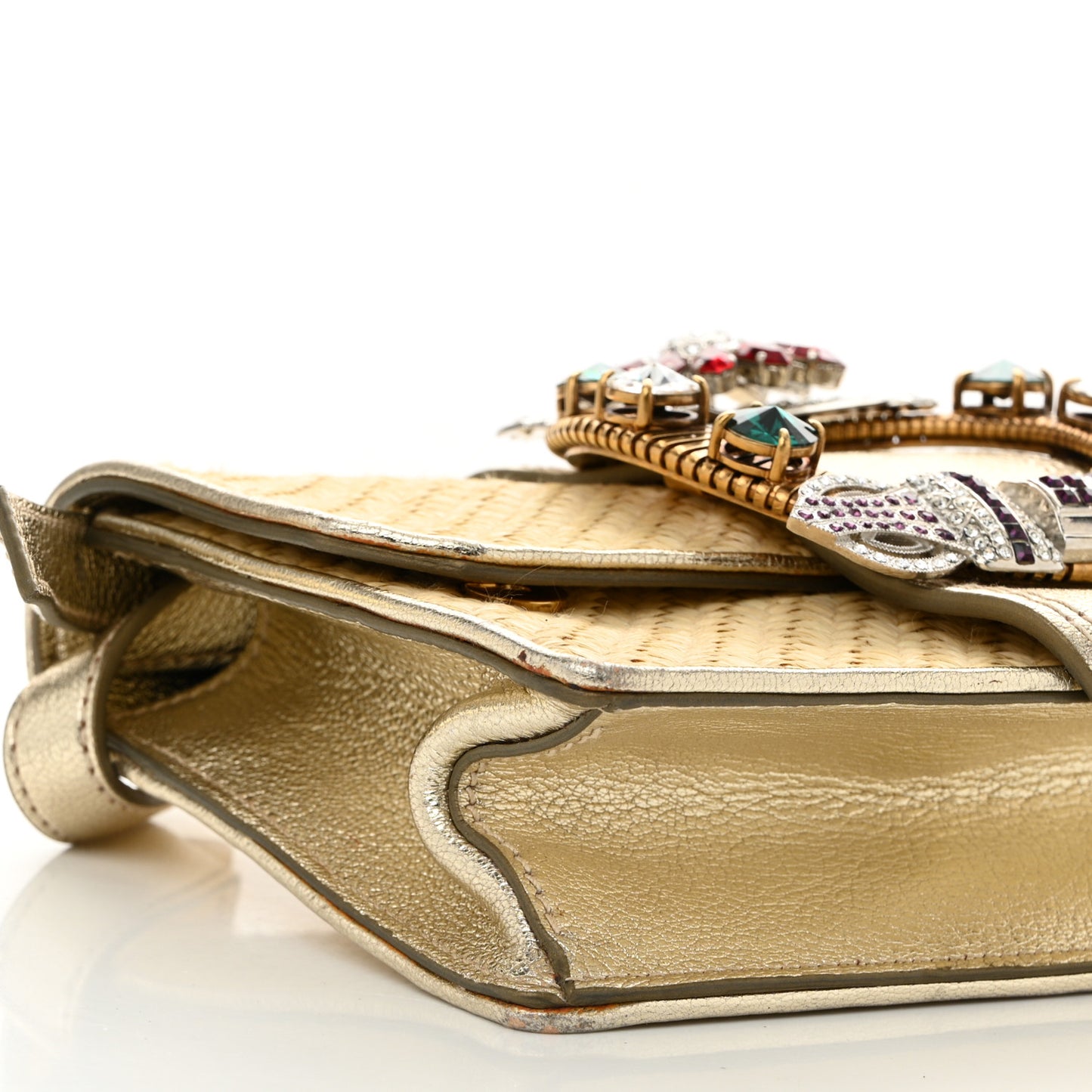 Raffia Madras Crystal Embellished Lady Shoulder Bag Naturale Pirite