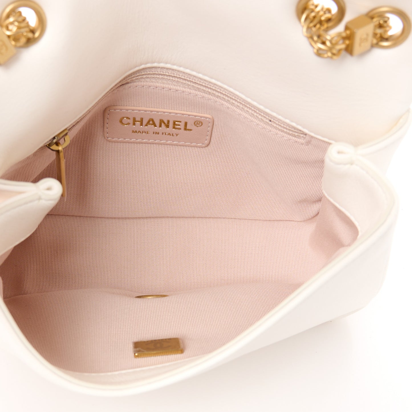 Lambskin Quilted On And On Small Chain Flap White