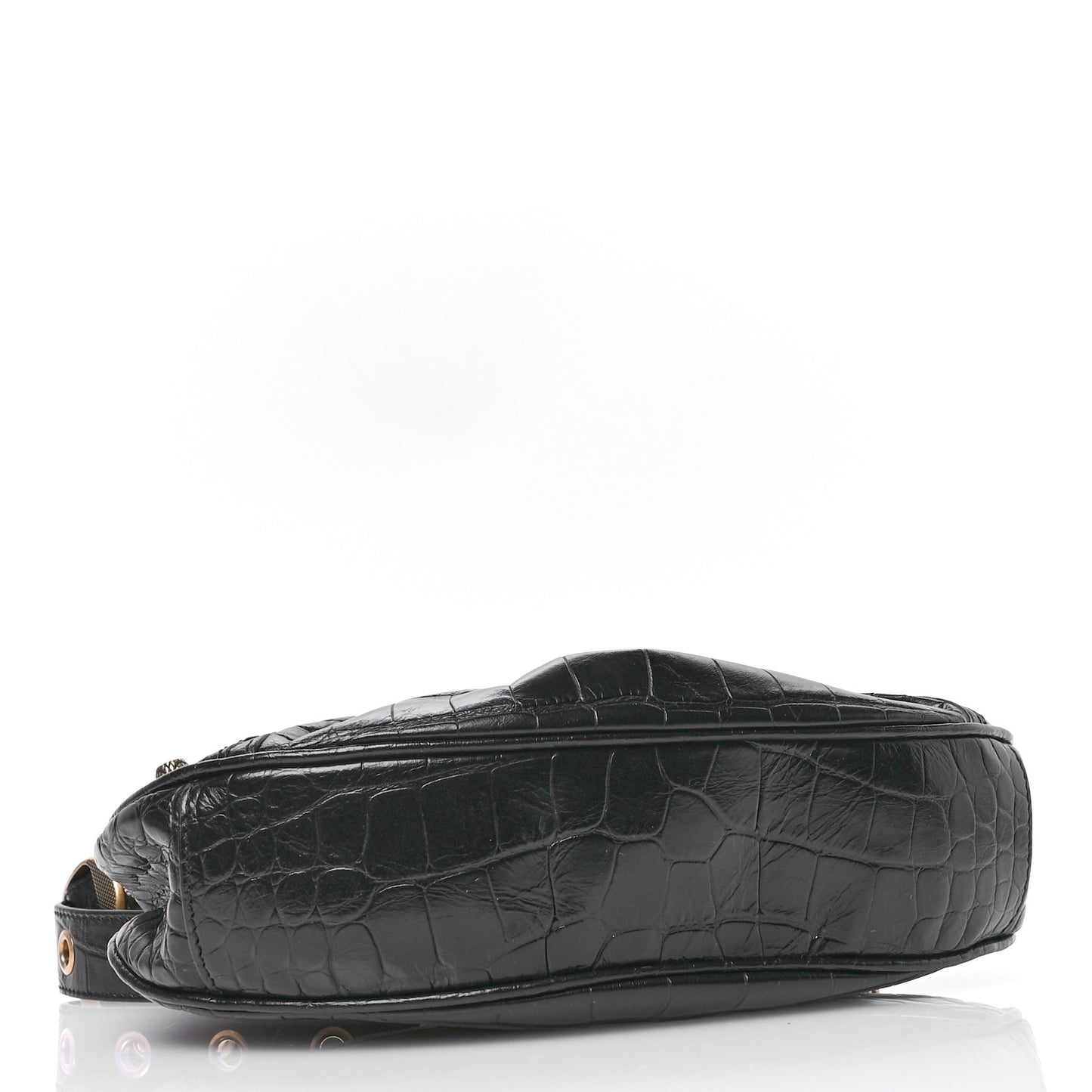 Extra Supple Calfskin Crocodile Embossed Le Cagole Shoulder Bag XS Black