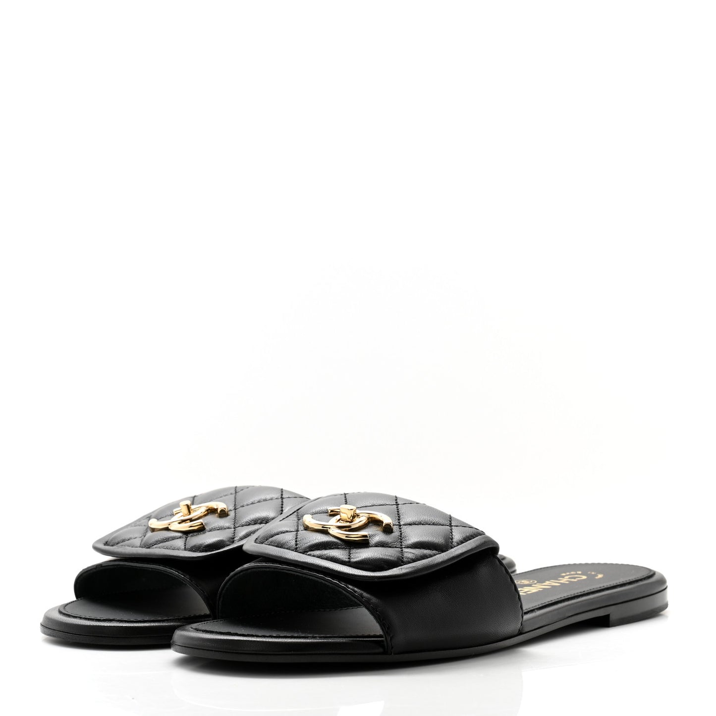 Lambskin Quilted Turnlock Flat Mules 39.5 Black