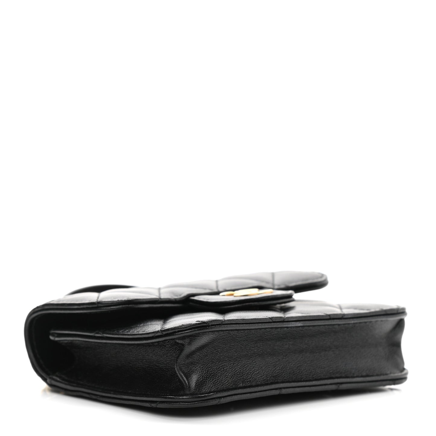 Lambskin Quilted Top Handle Flap Coin Purse With Chain Black