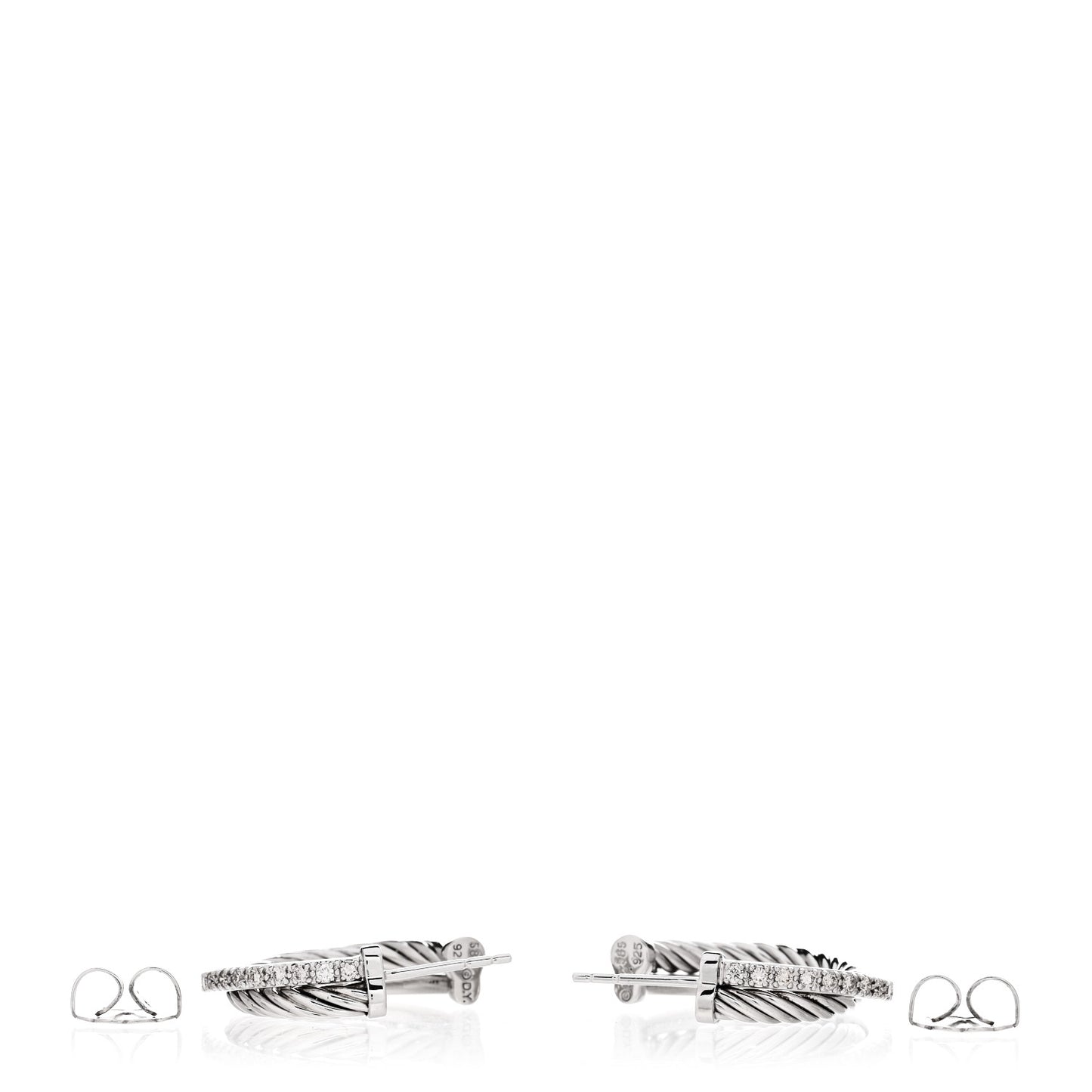 Sterling Silver 14K White Gold Diamond Small Crossover Hoop Earrings