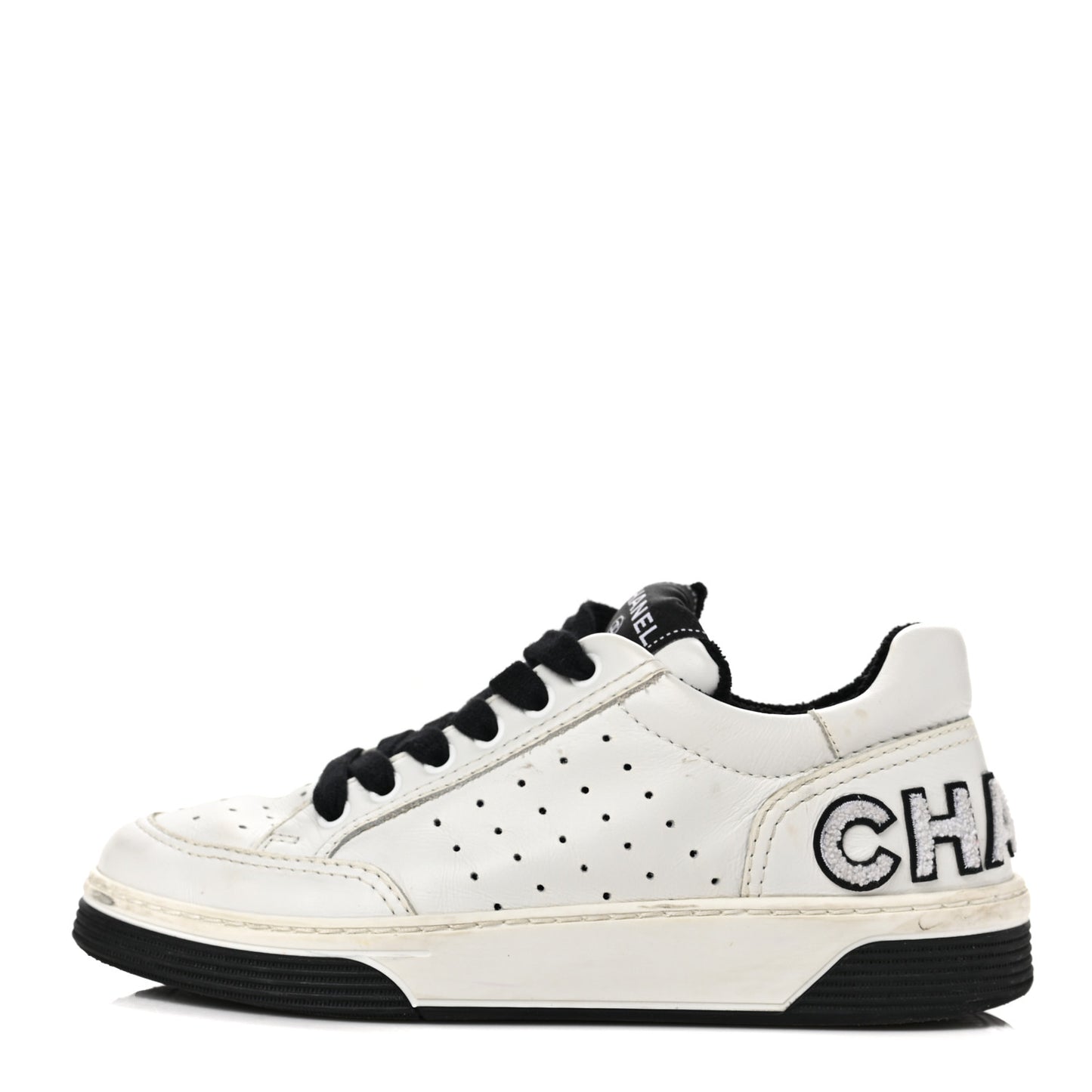 Calfskin Womens Logo Sneakers 36 Black White
