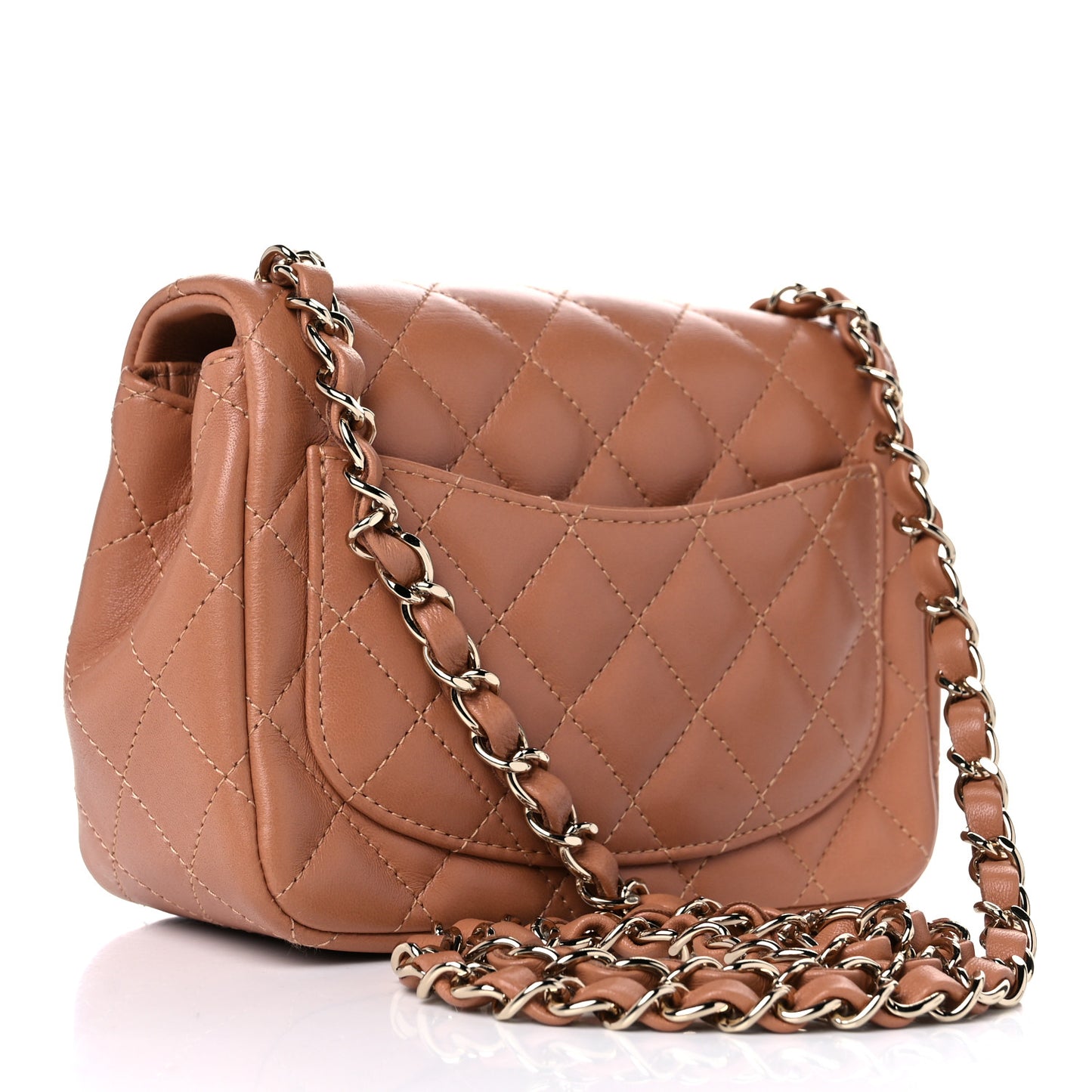 Lambskin Quilted Mini Square Flap Brown