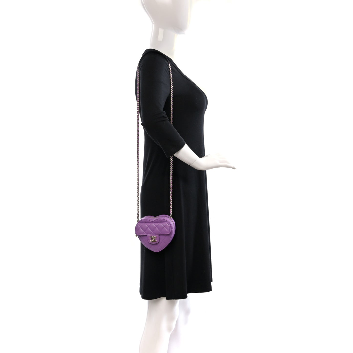 Lambskin Quilted CC In Love Heart Clutch With Chain Purple
