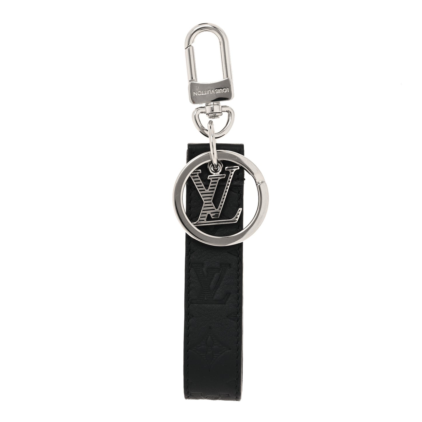 Calfskin LV Shape Dragonne Bag Charm Key Holder Black