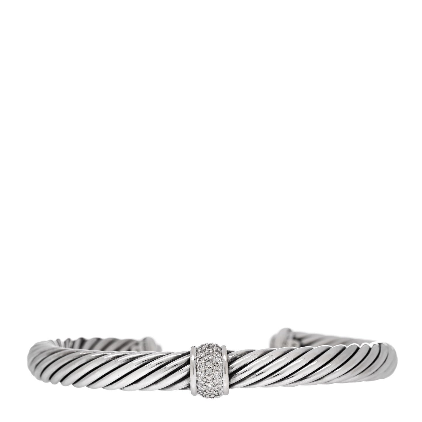 Sterling Silver 18K White Gold Diamond 7mm Cable Classics Station Bracelet
