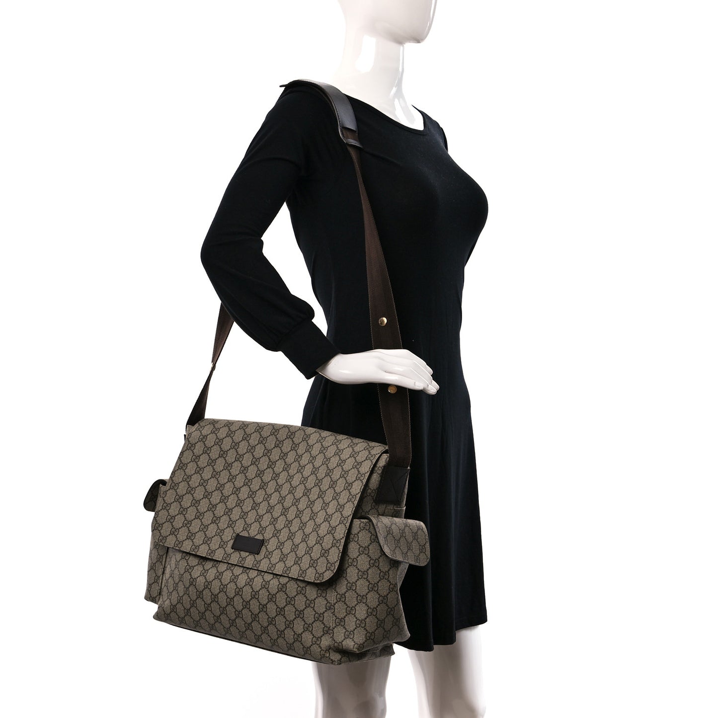 GG Plus Monogram Messenger Diaper Bag Dark Brown