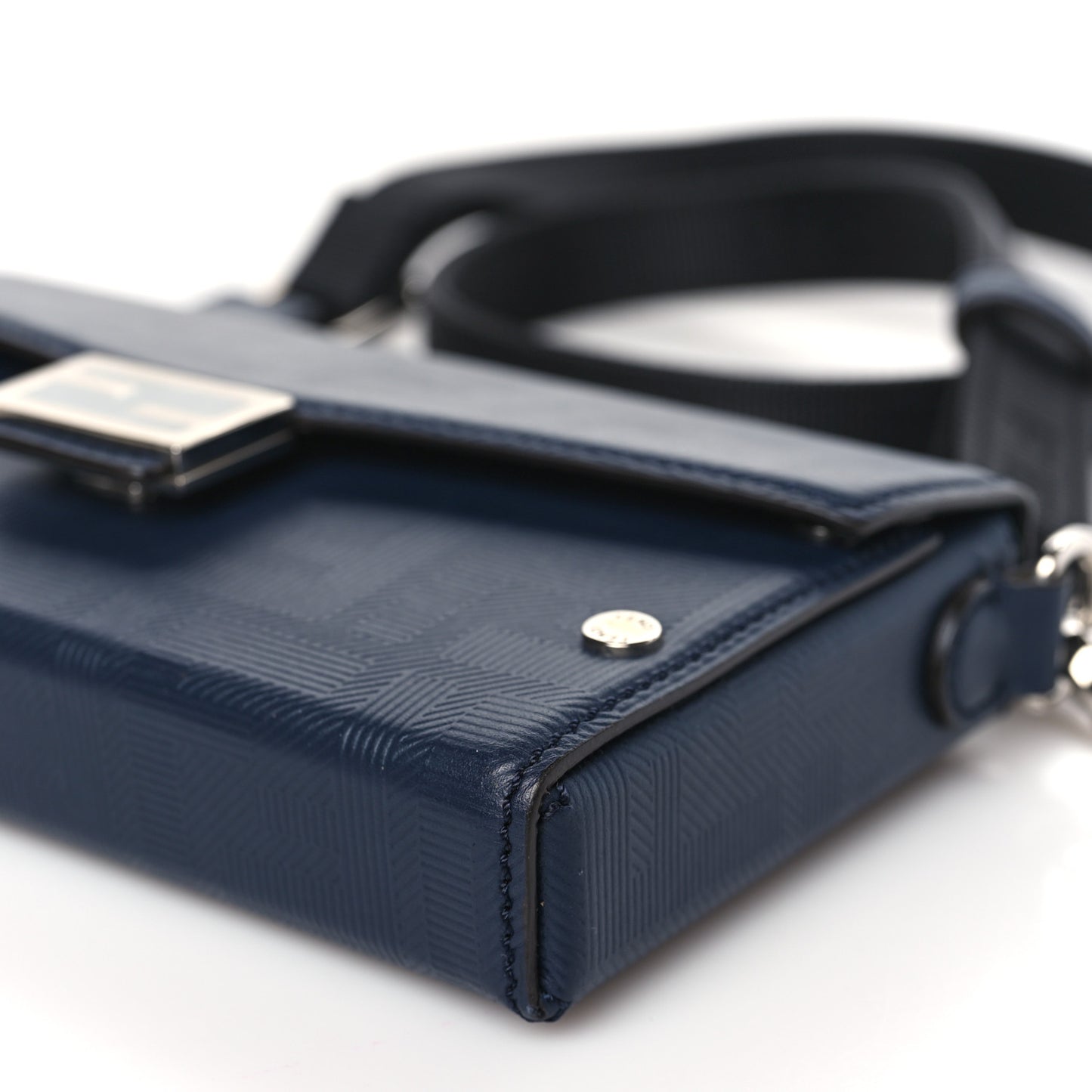 Vitello King FF Lines Embossed Baguette Soft Trunk Phone Pouch Midnight