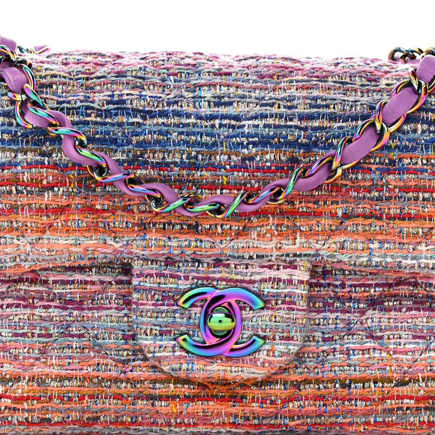 Tweed Quilted Mini Rectangular Flap Blue Pink Orange