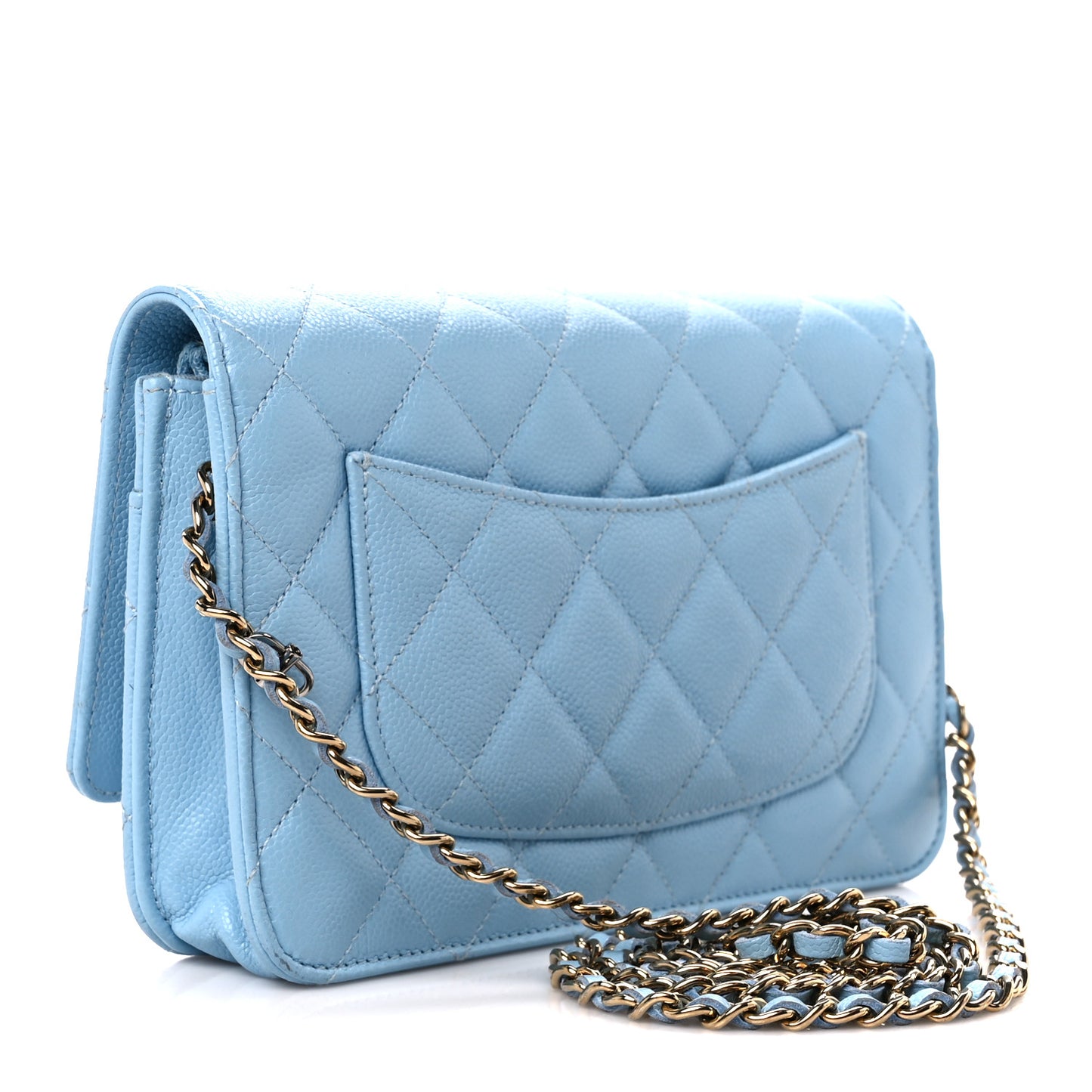 Caviar Quilted Wallet on Chain WOC Light Blue