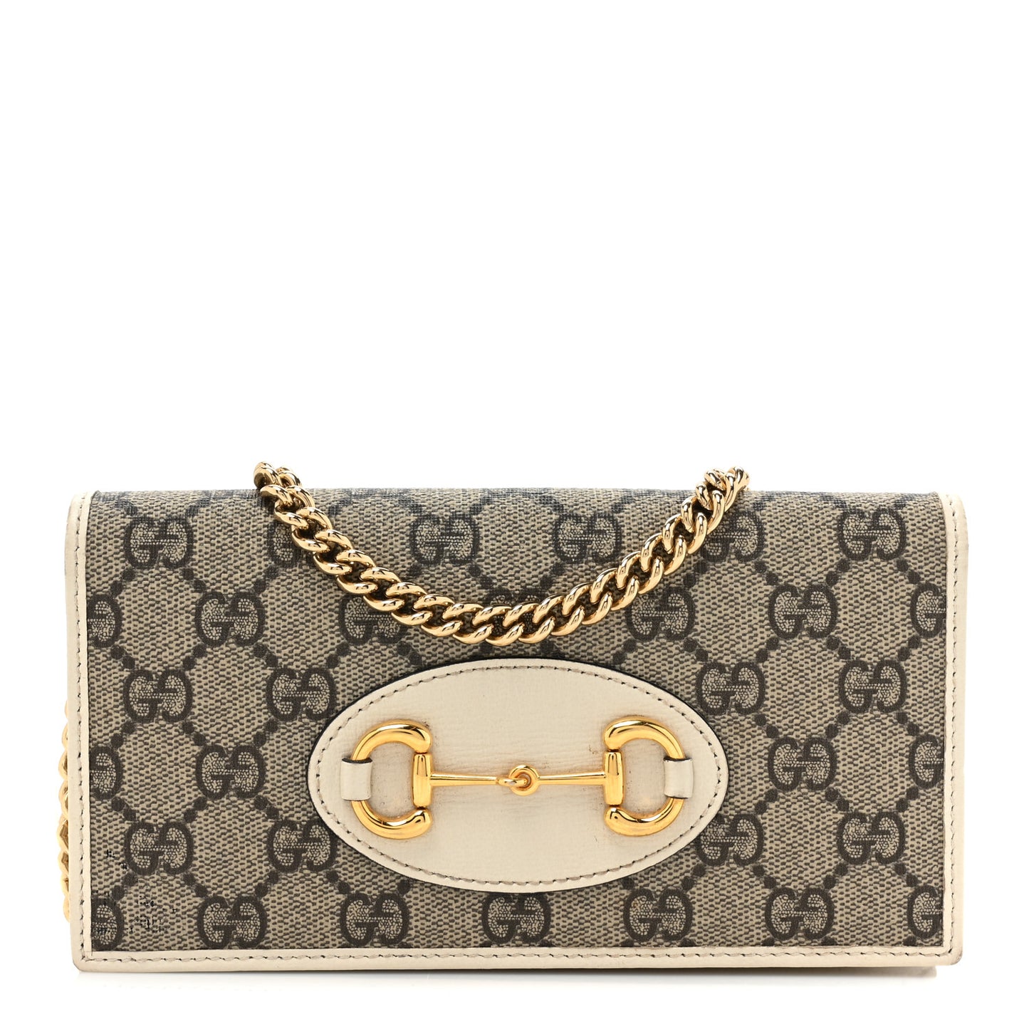 GG Supreme Monogram Azalea Calfskin Horsebit 1955 Wallet On Chain Beige Ebony Mystic White