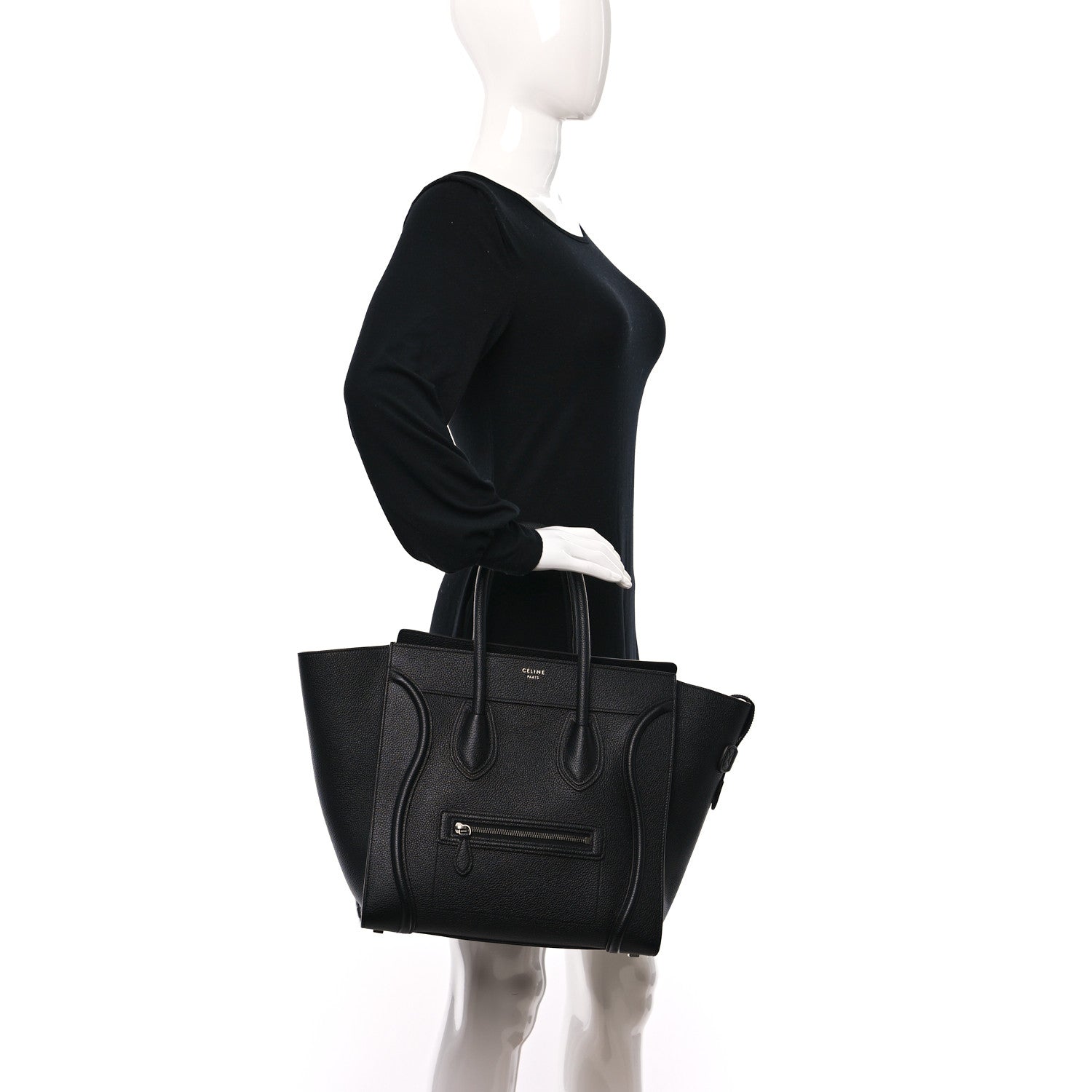 Celine Drummed Calfskin Mini Luggage Black 3 of 12