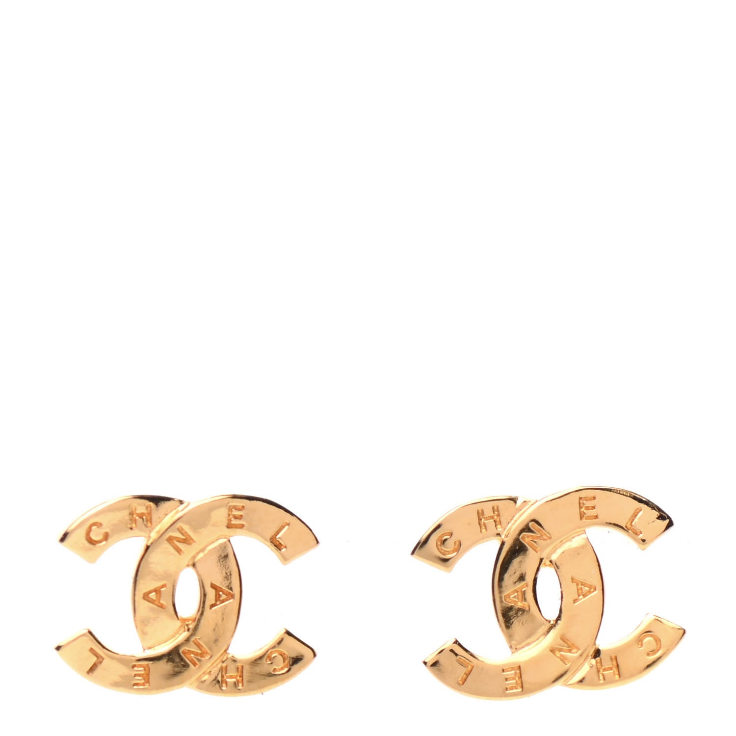 Chanel Metal CC Paris Button Stud Earrings Gold 1 of 5