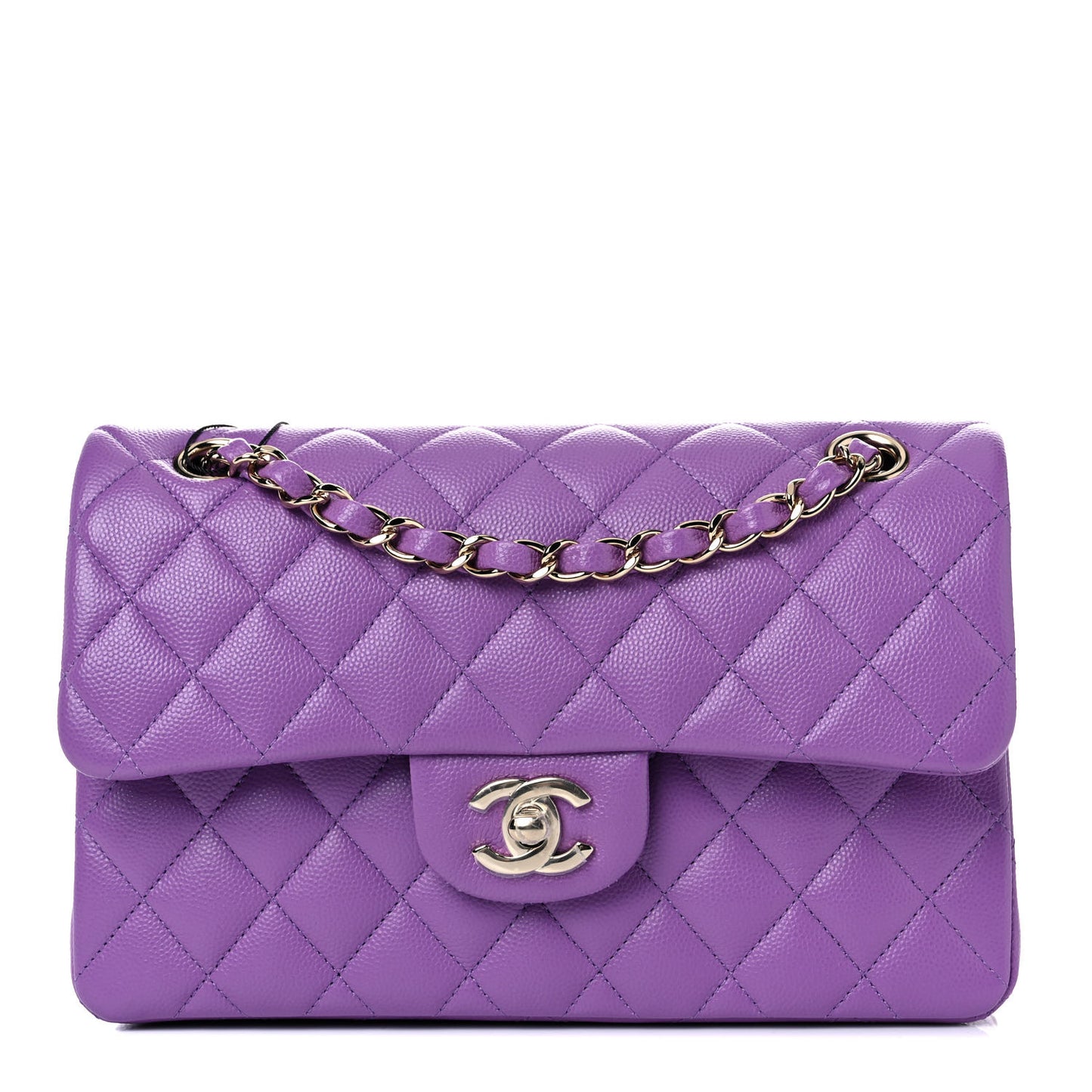 Caviar Quilted Small Double Flap Purple