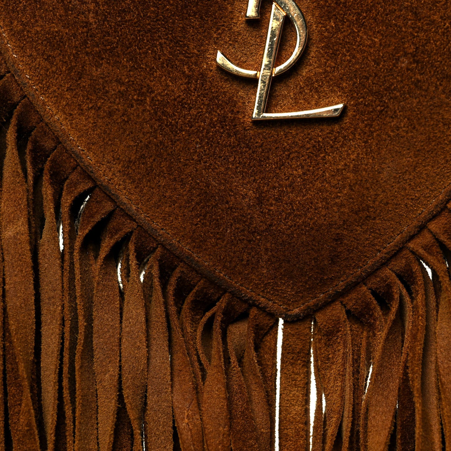 Suede Fringe Small Monogram Love Shoulder Bag Brown