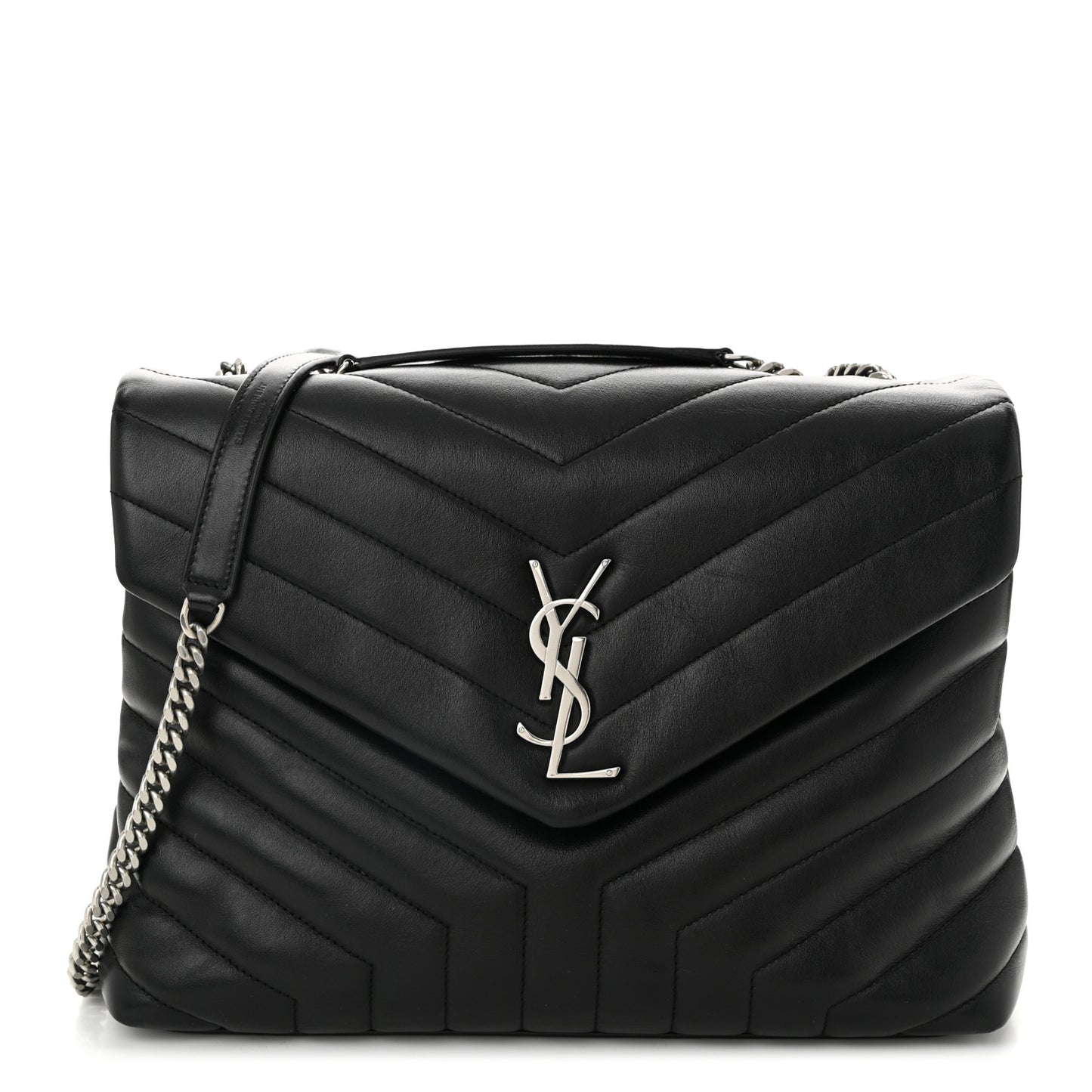 Calfskin Y Quilted Monogram Medium Loulou Chain Satchel Black