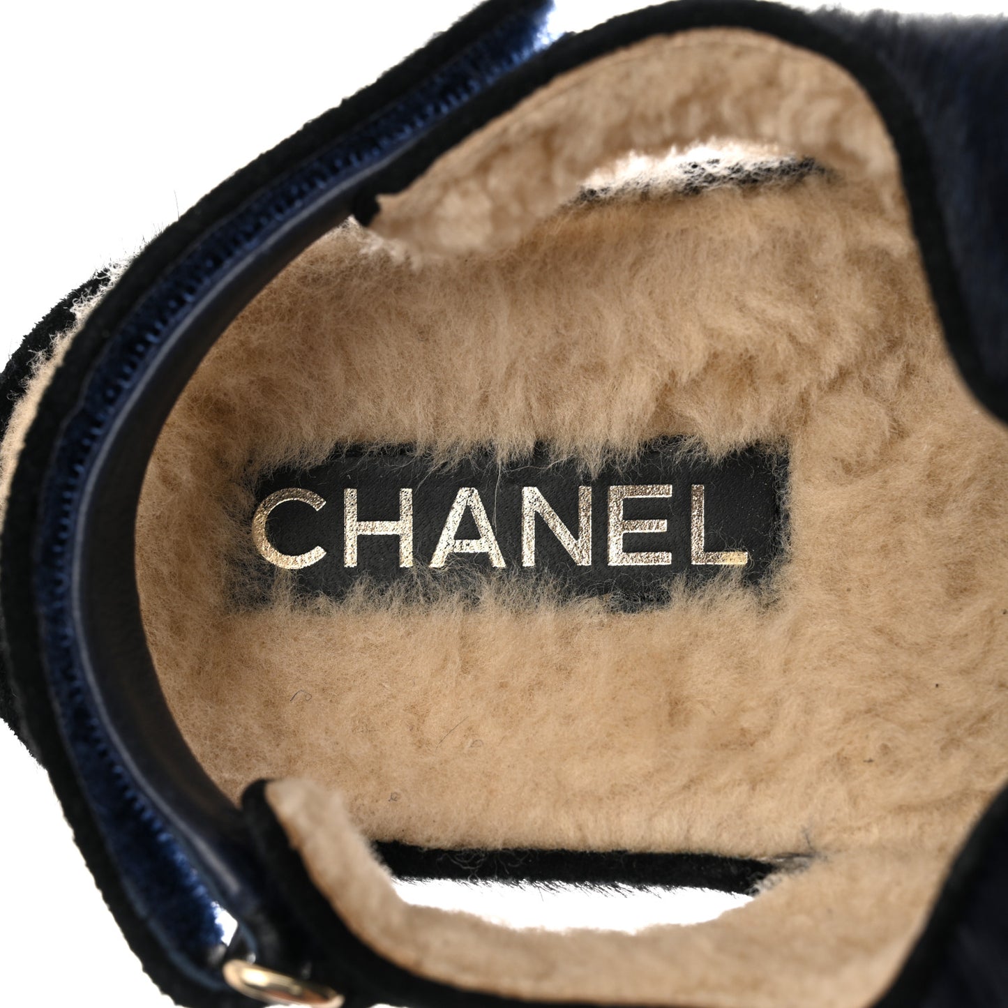 Calfskin Hair Suede Shearling Dad Sandals 39.5 Navy Black