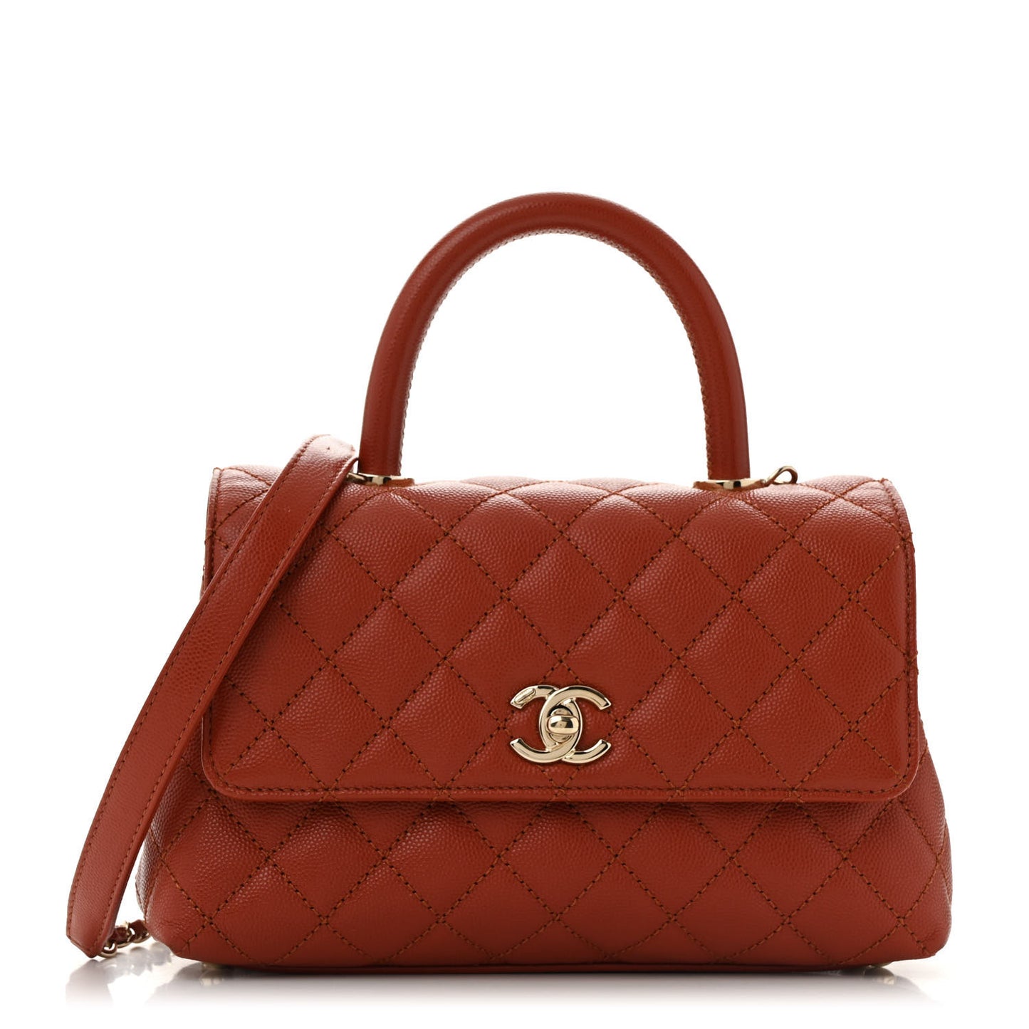 Caviar Quilted Mini Coco Handle Flap Dark Orange