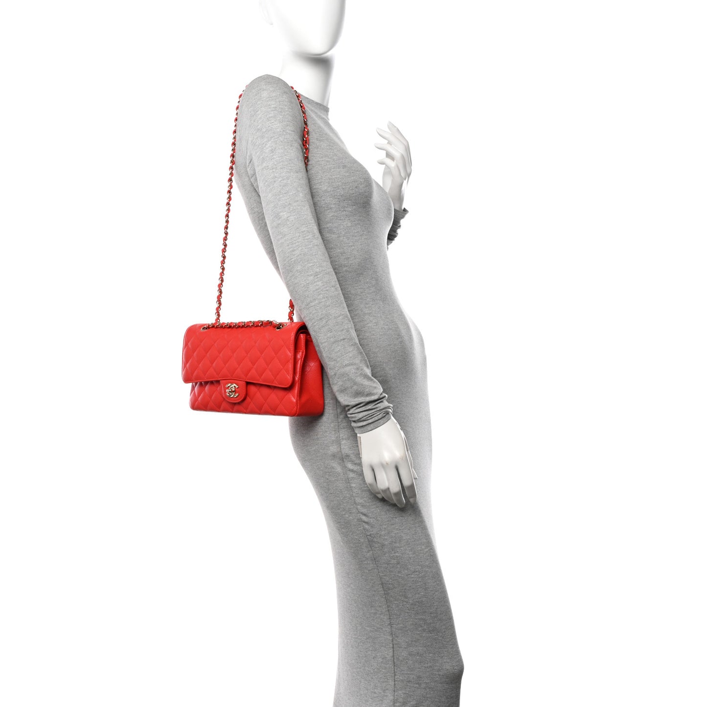 Caviar Quilted Medium Double Flap Red