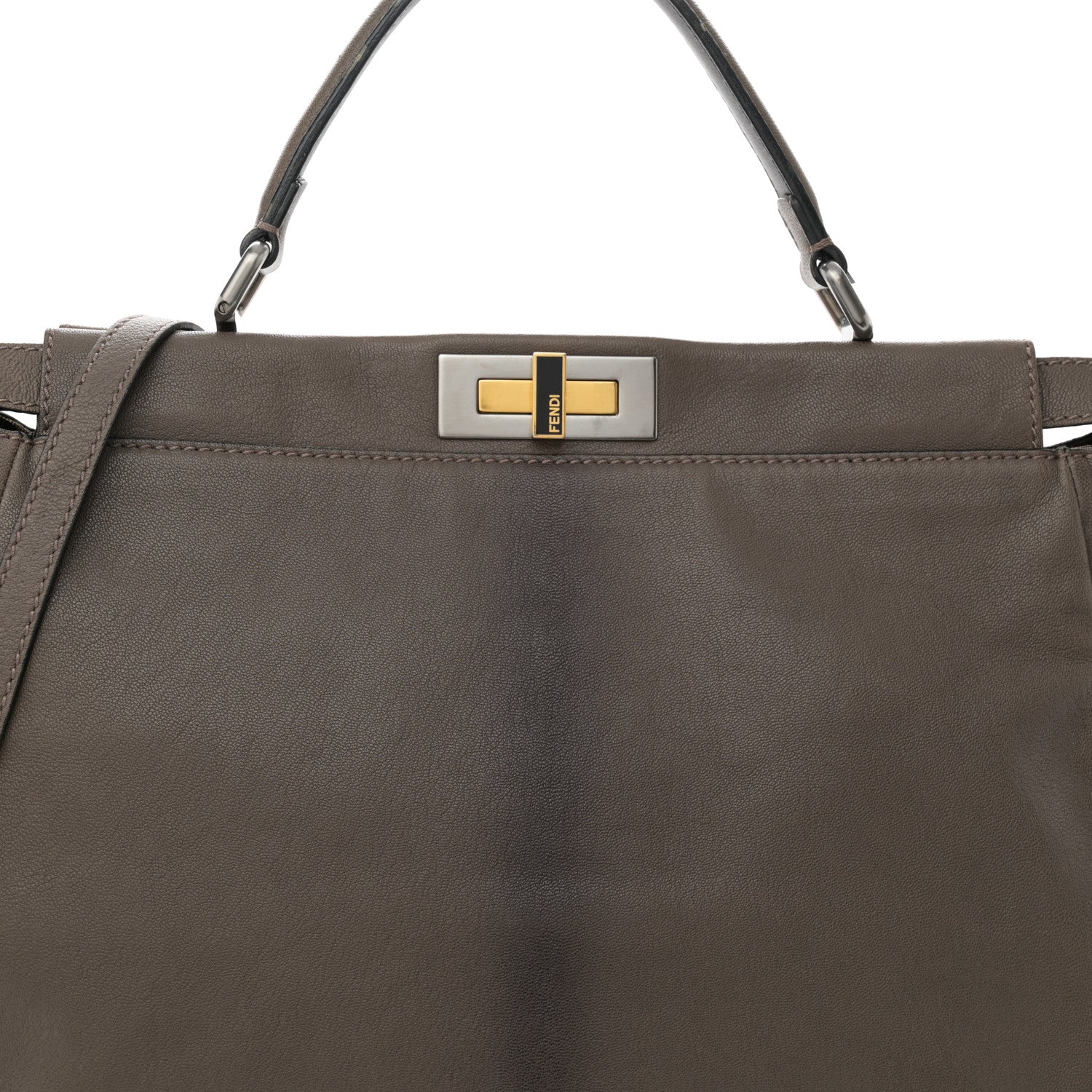 Fendi Goatskin Zucca Large Peekaboo Iconic Satchel Taupe Tobacco Moro Tortora 8 of 14