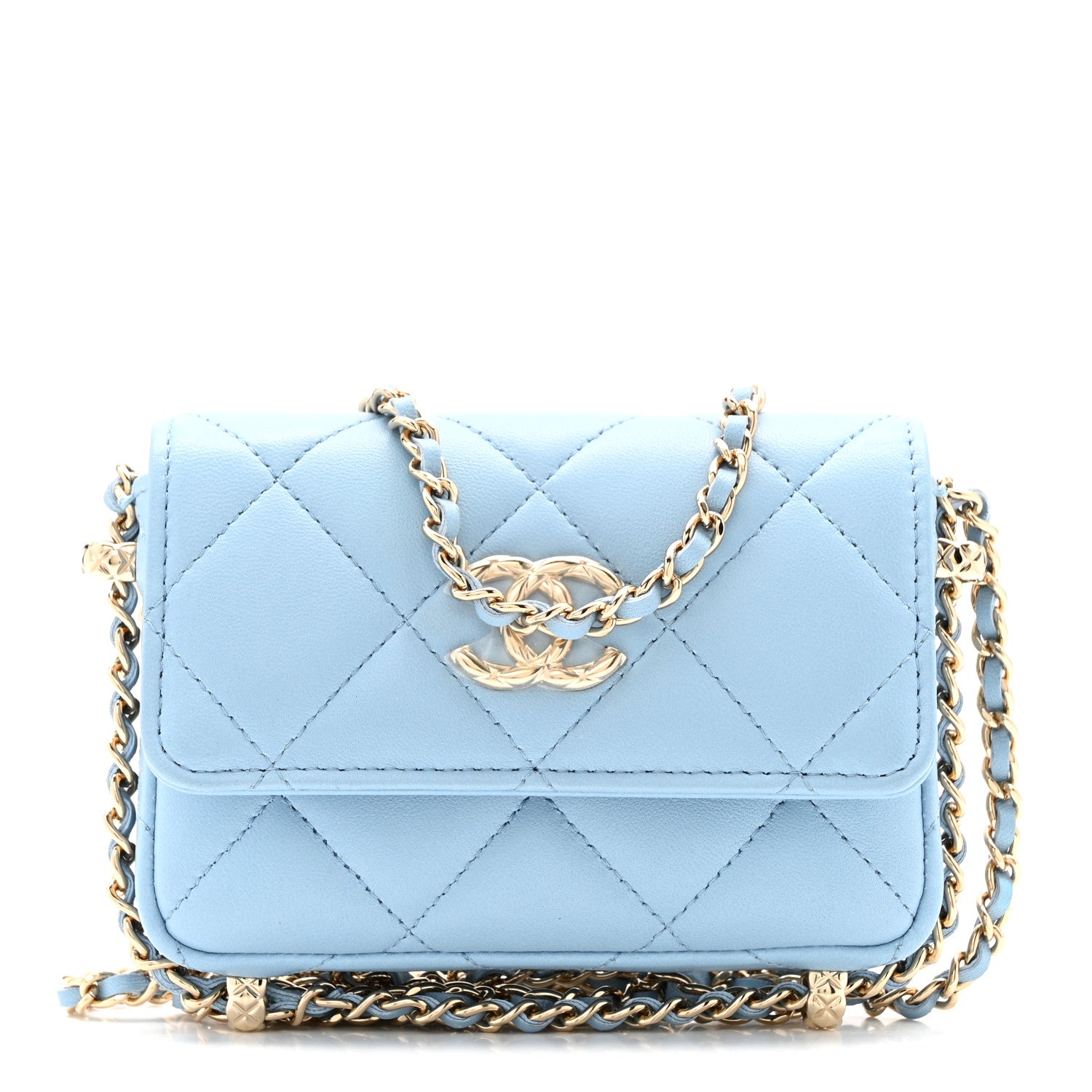 Chanel Lambskin Quilted Chain Around Coin Purse With Chain Light