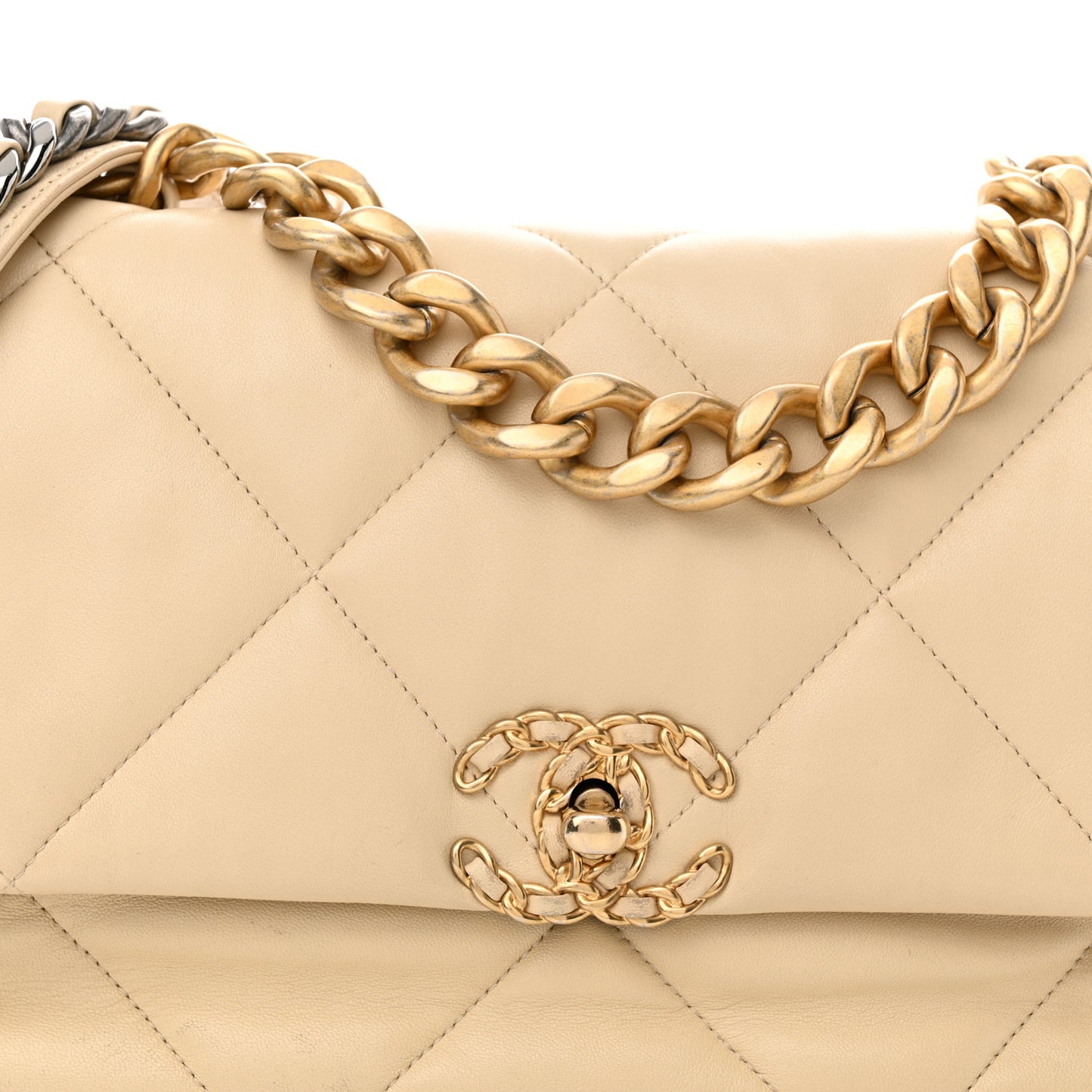 Lambskin Quilted Large Chanel 19 Flap Beige