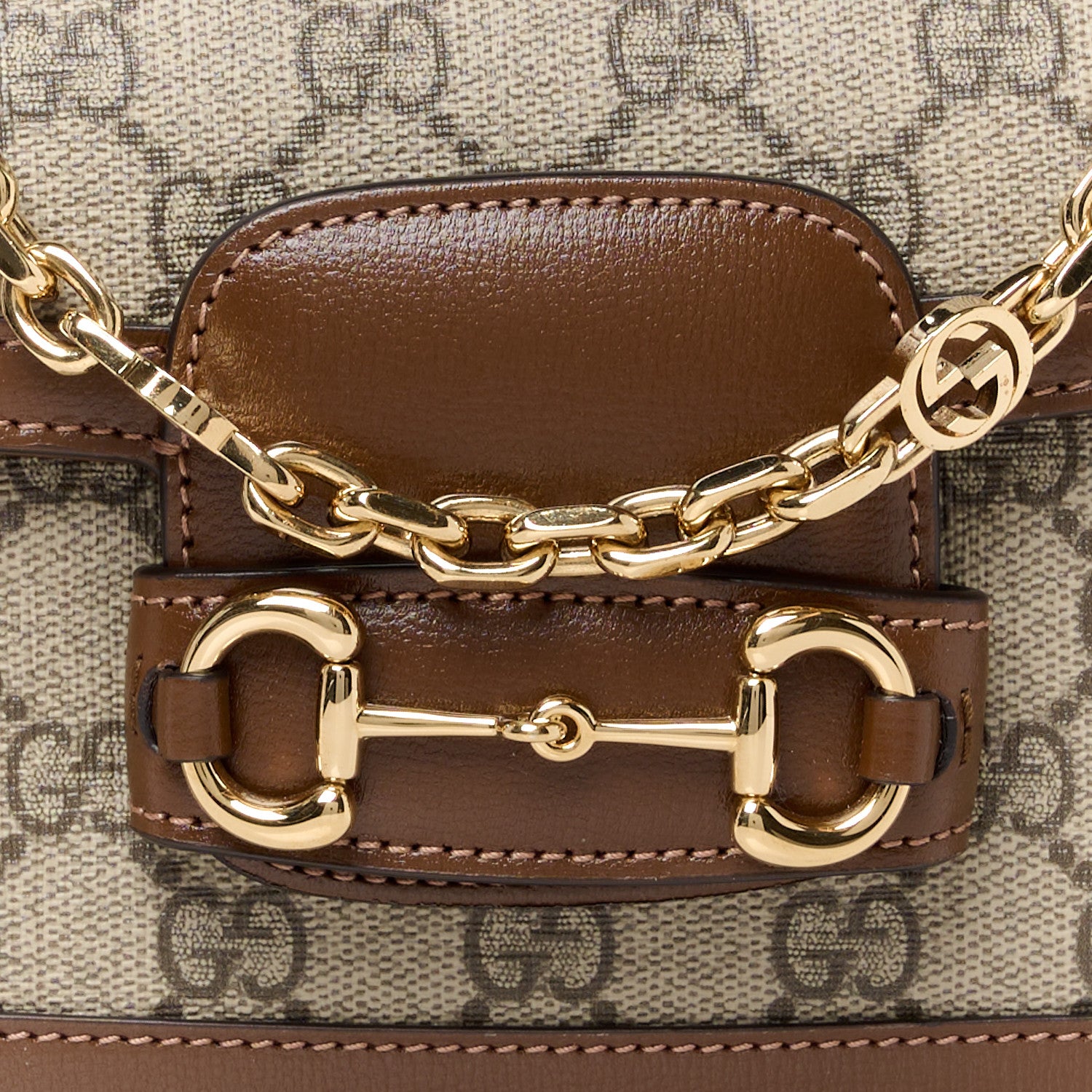 Gucci GG Supreme Monogram Small Horsebit 1955 Chain Shoulder Bag Beige Ebony Brown Sugar 9 of 12