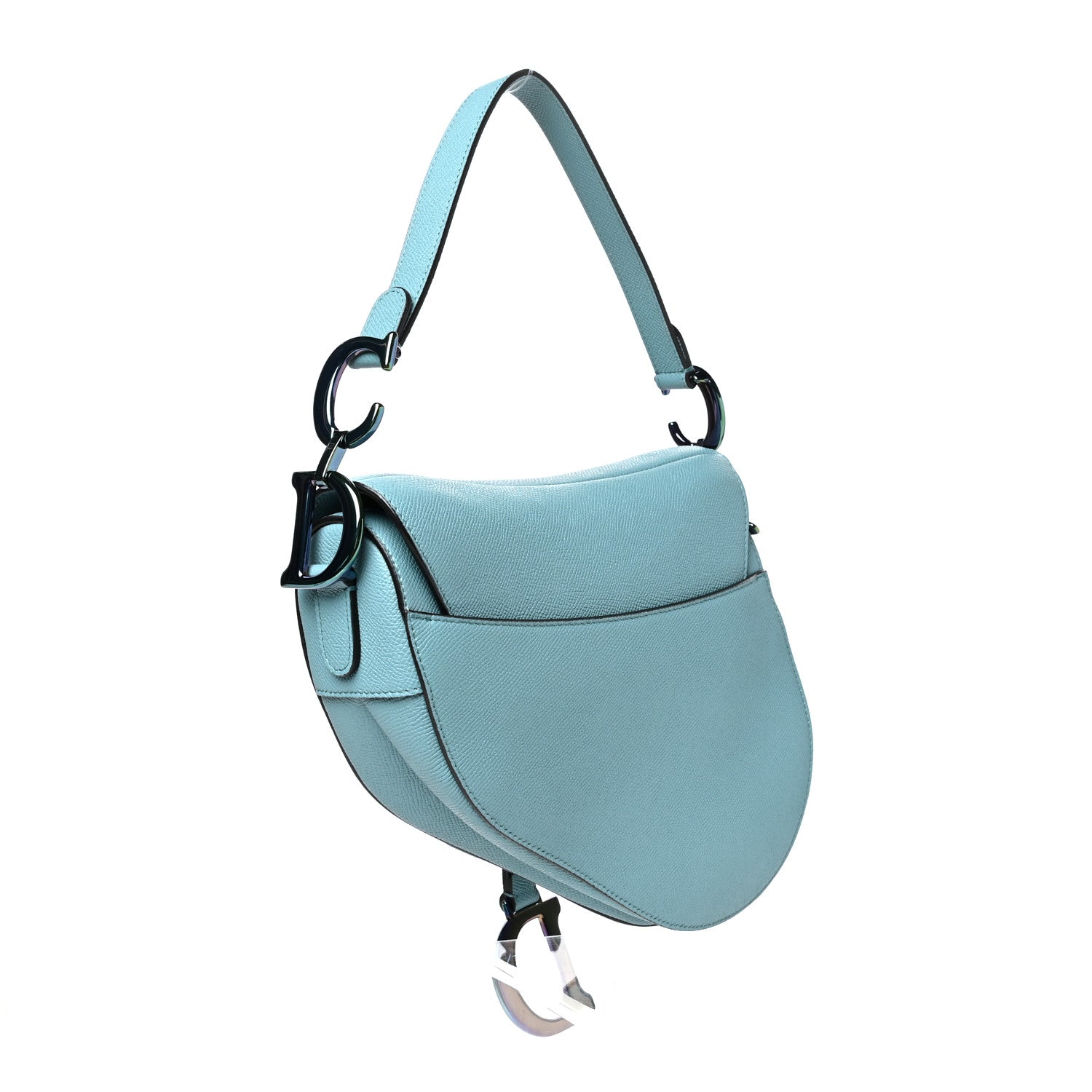 Christian Dior Grained Calfskin Saddle Bag Azure Blue 3 of 10