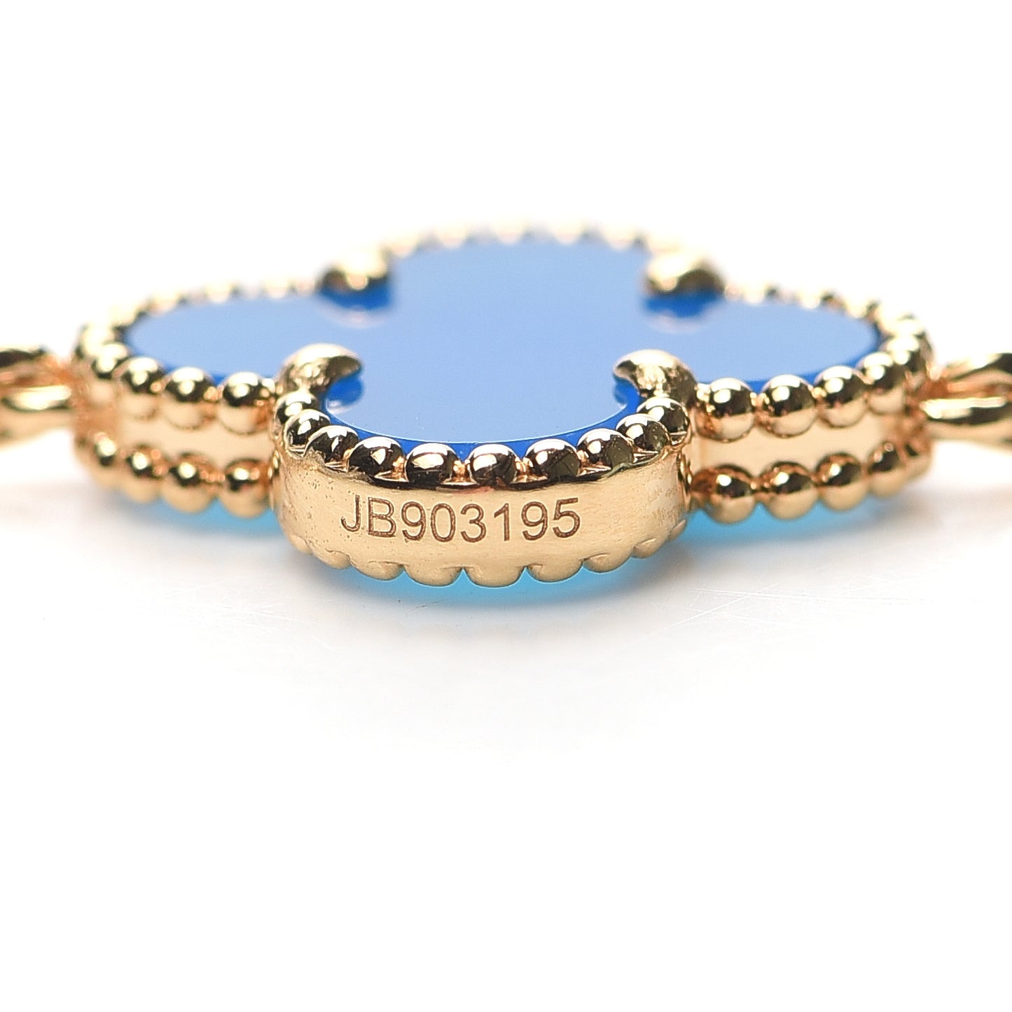 18K Yellow Gold Blue Agate 10 Motifs Vintage Alhambra Necklace