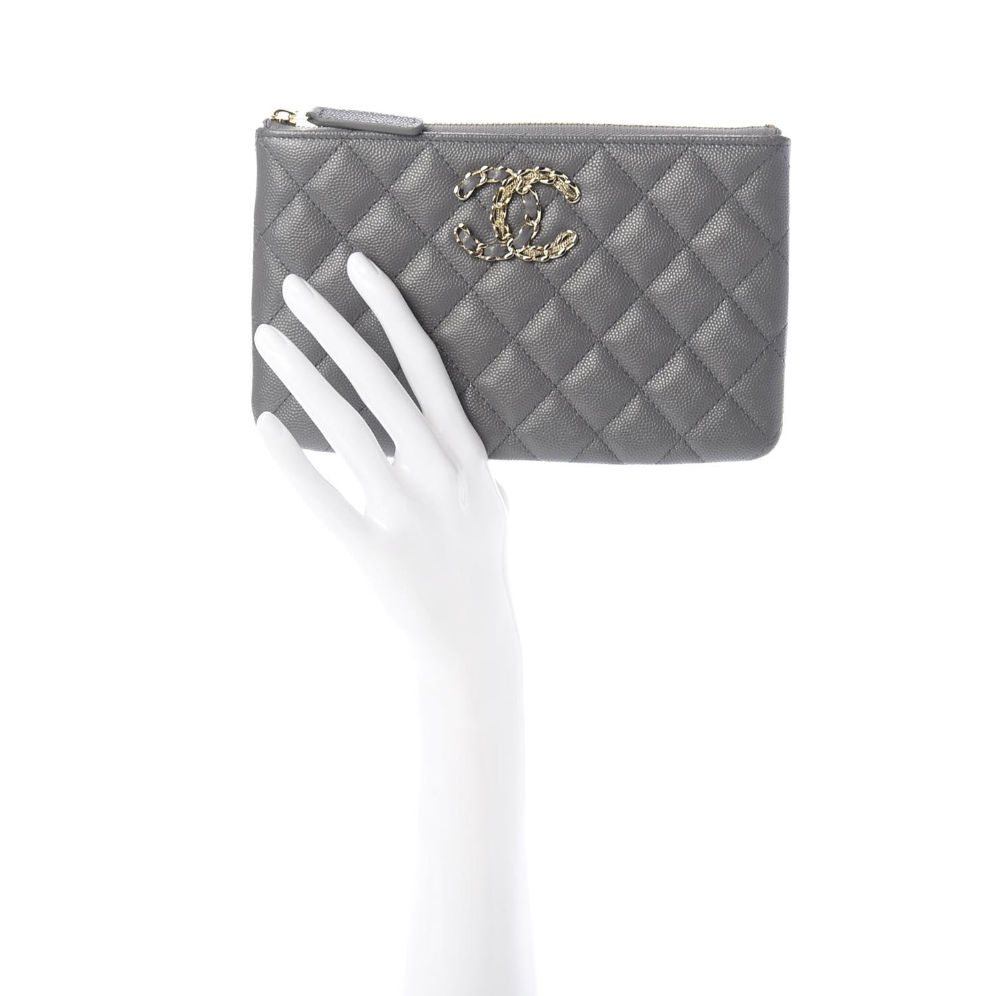 Caviar Quilted French New Wave Small CC Pouch Grey