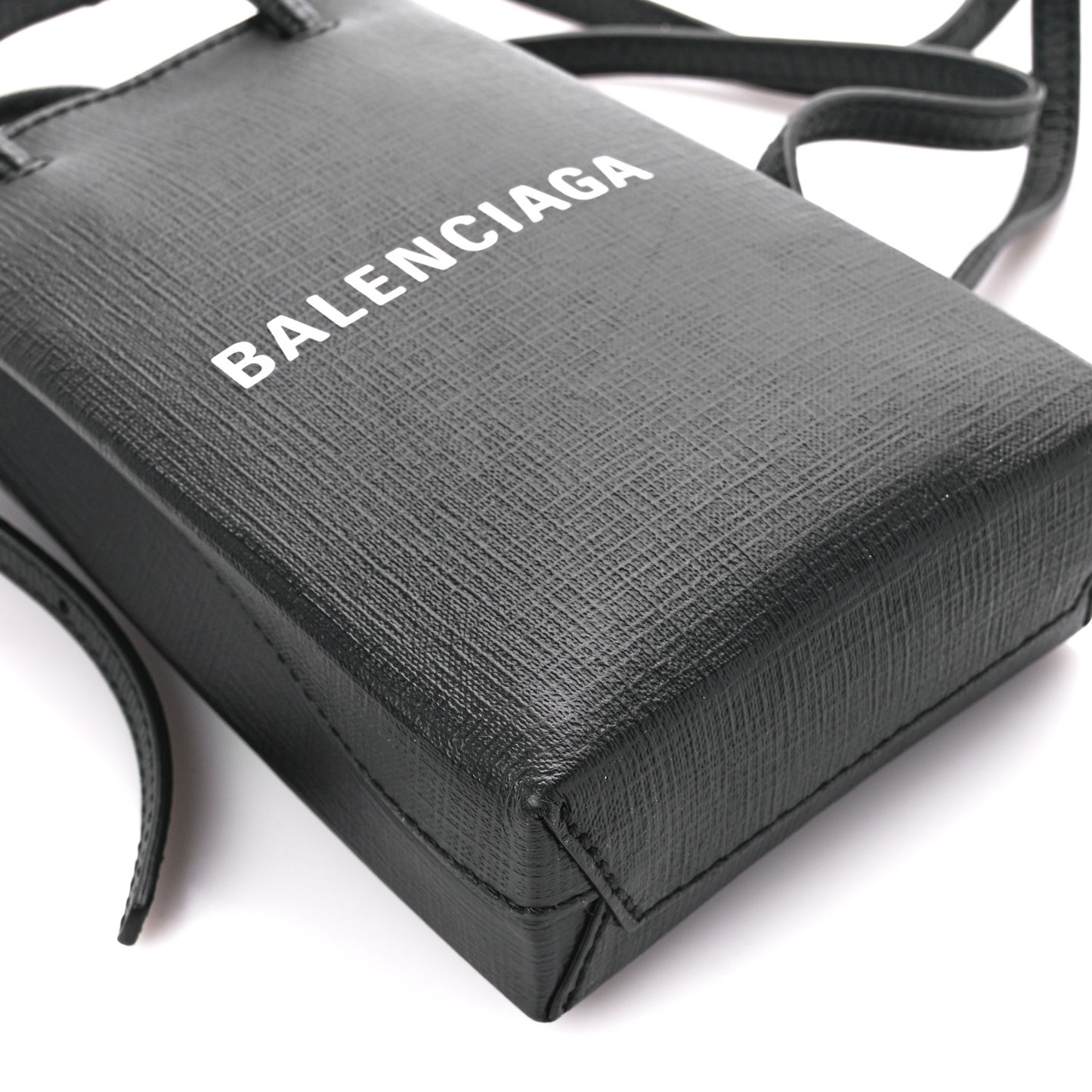 Squared Calfskin Logo Shopping Phone Holder Bag Black