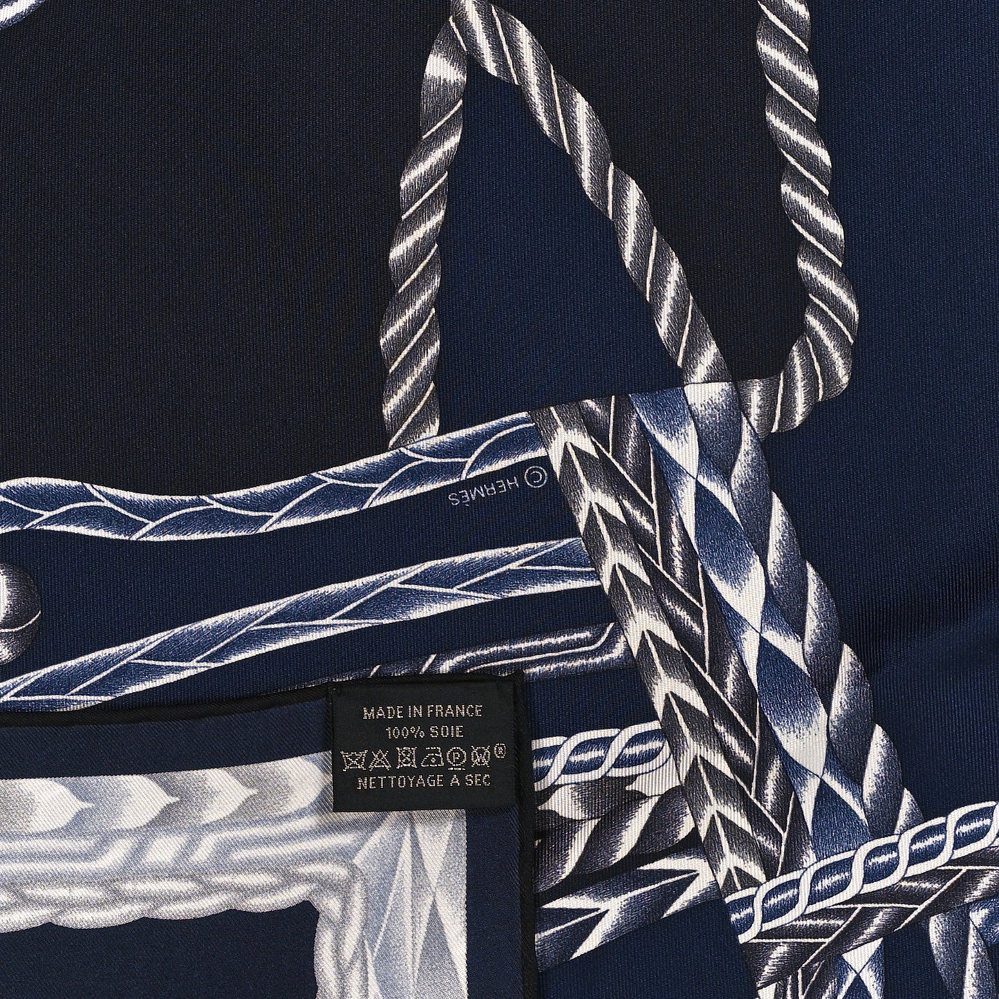 Silk Robe Du Soir Scarf 90 Marine Encre White