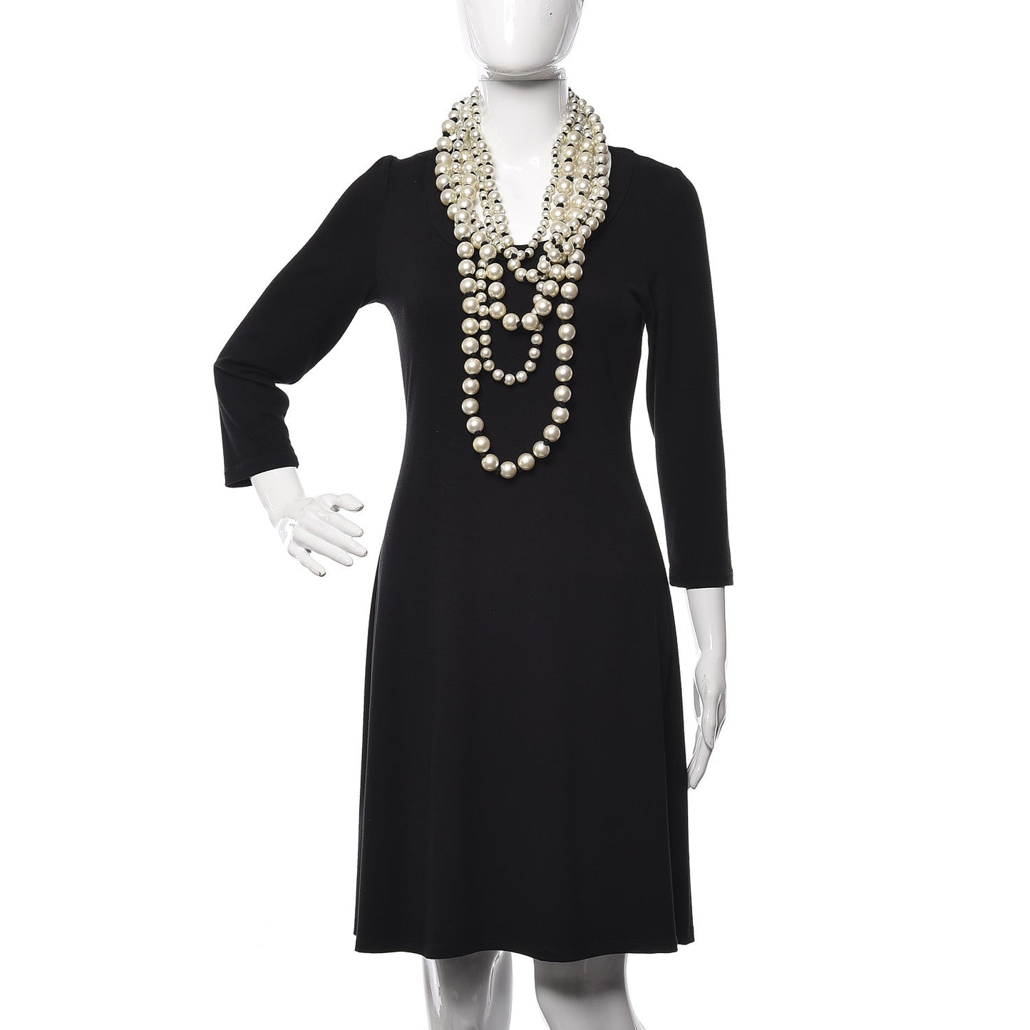 Pearl Grosgrain CC Long Multistrand Necklace Gold