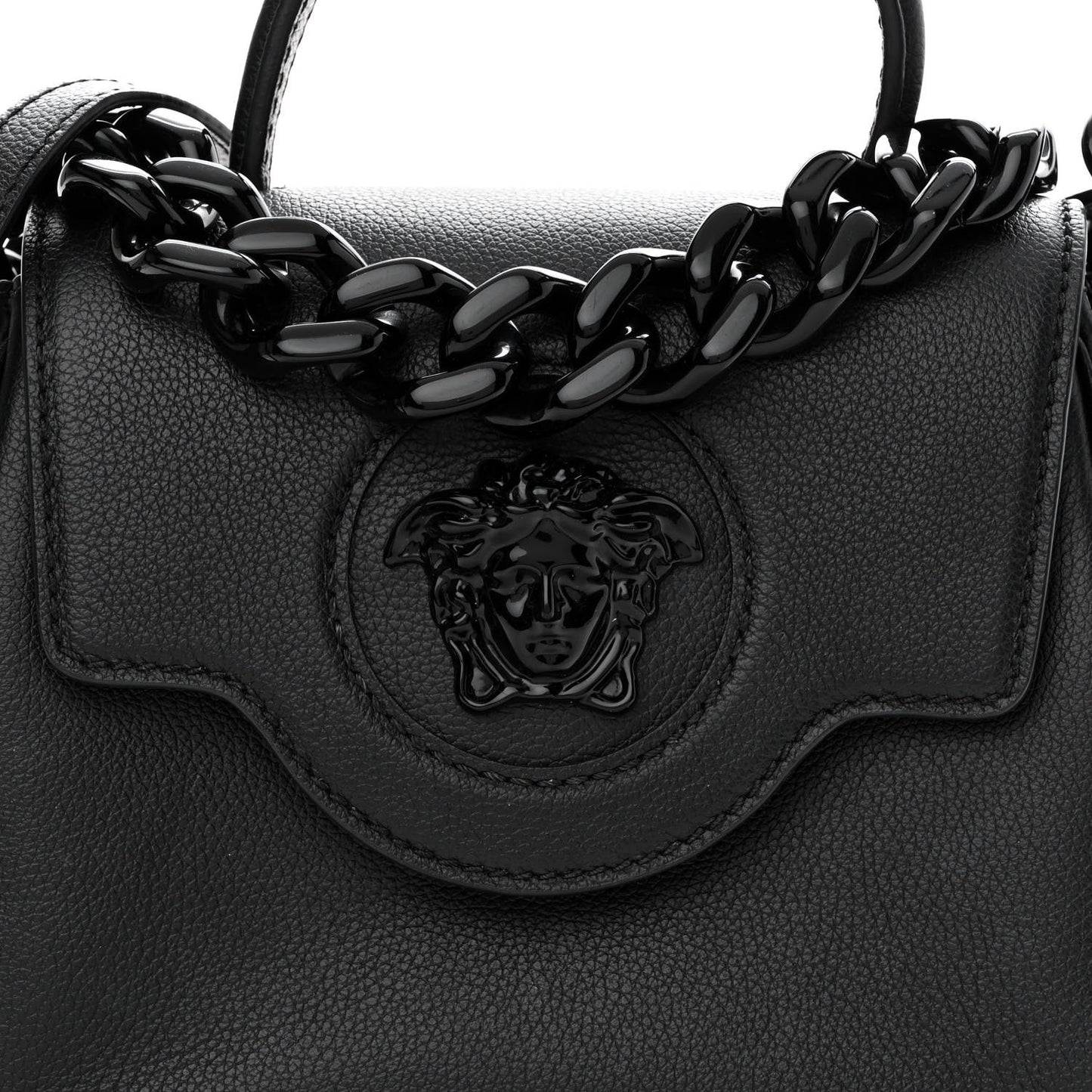 Grained Calfskin Small La Medusa Top Handle Bag Black Lilac
