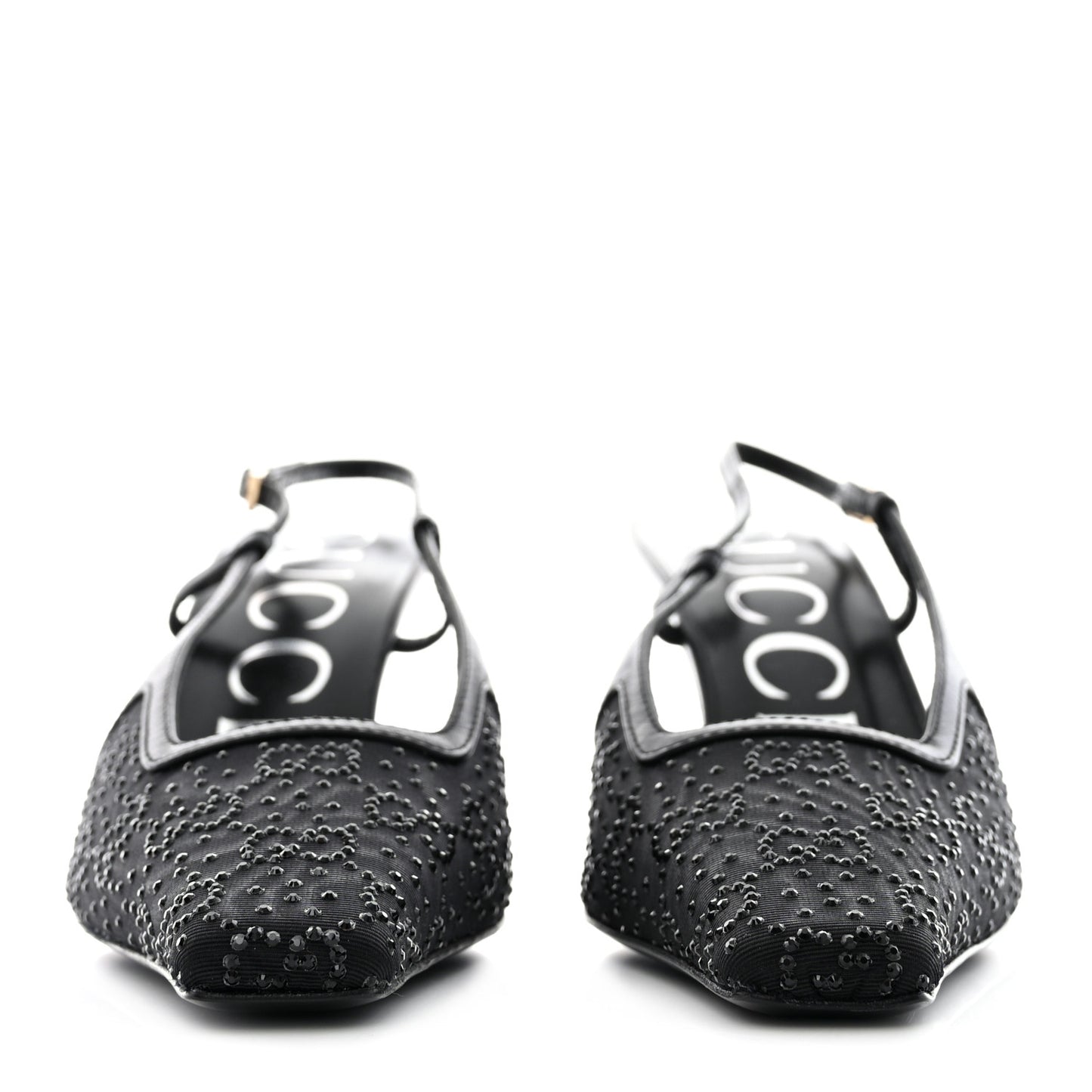 Moire Fabric Malaga Kid Crystal GG Monogram Square G 75mm Slingback Pumps 36 Black