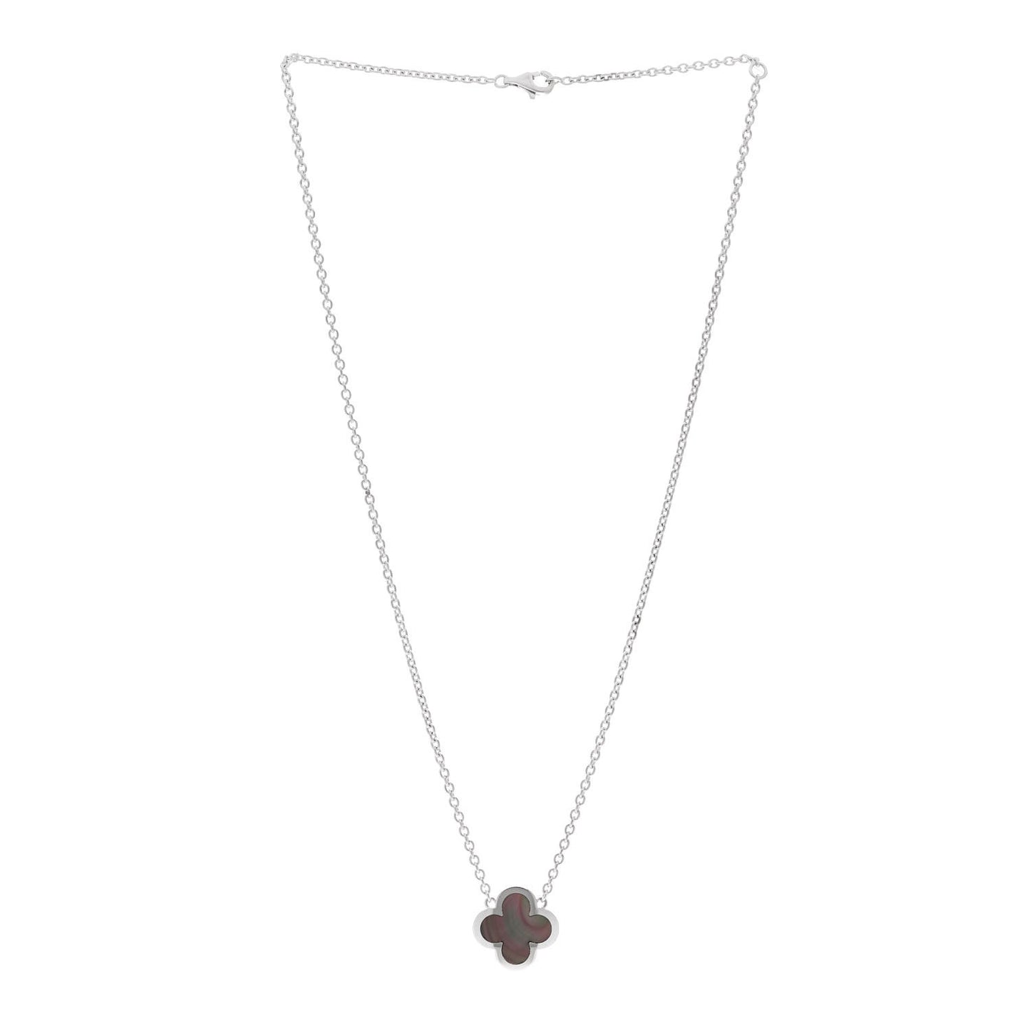 18K White Gold Gray Mother of Pearl Pure Alhambra Pendant Necklace