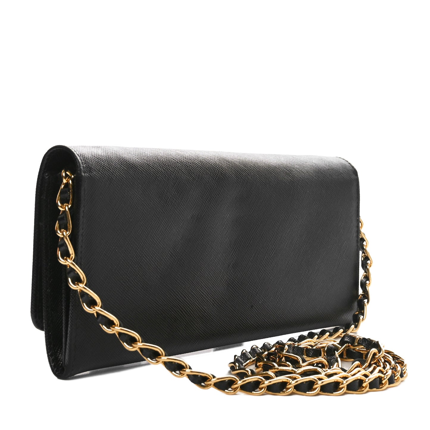 Saffiano Metal Oro Chain Wallet Black