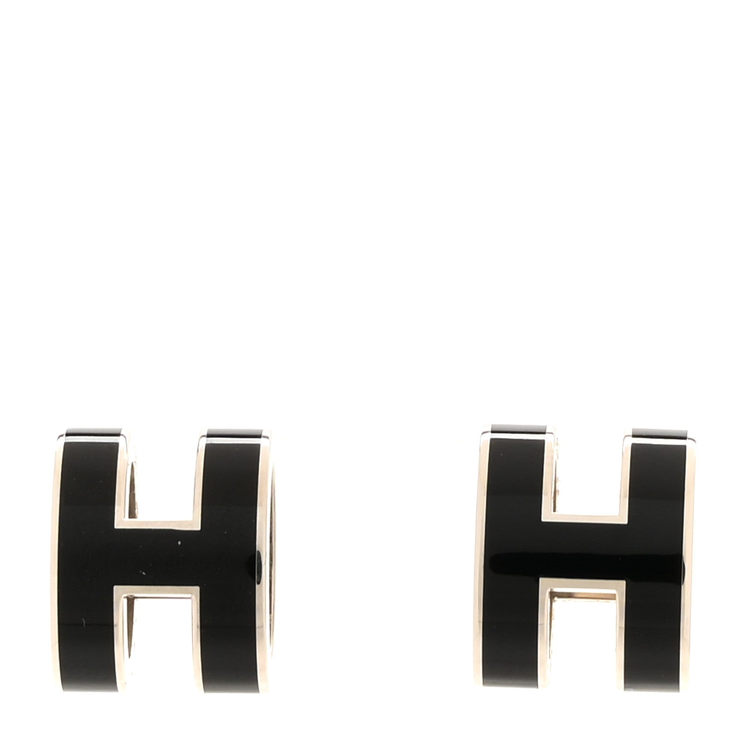 Hermes Palladium Lacquered Mini Pop H Earrings Black 1 of 4